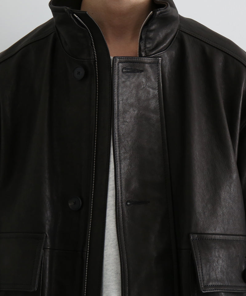 AURALEE Textured lamb leather blouson "BLACK"