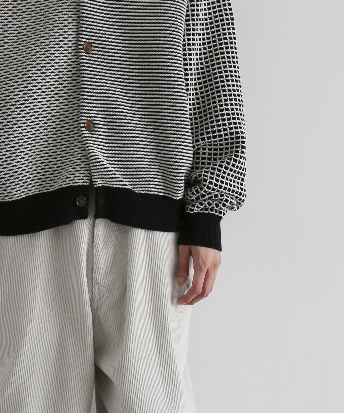 PHINGERIN Multi knit shirt jacket "C:BLACK×WHITE"