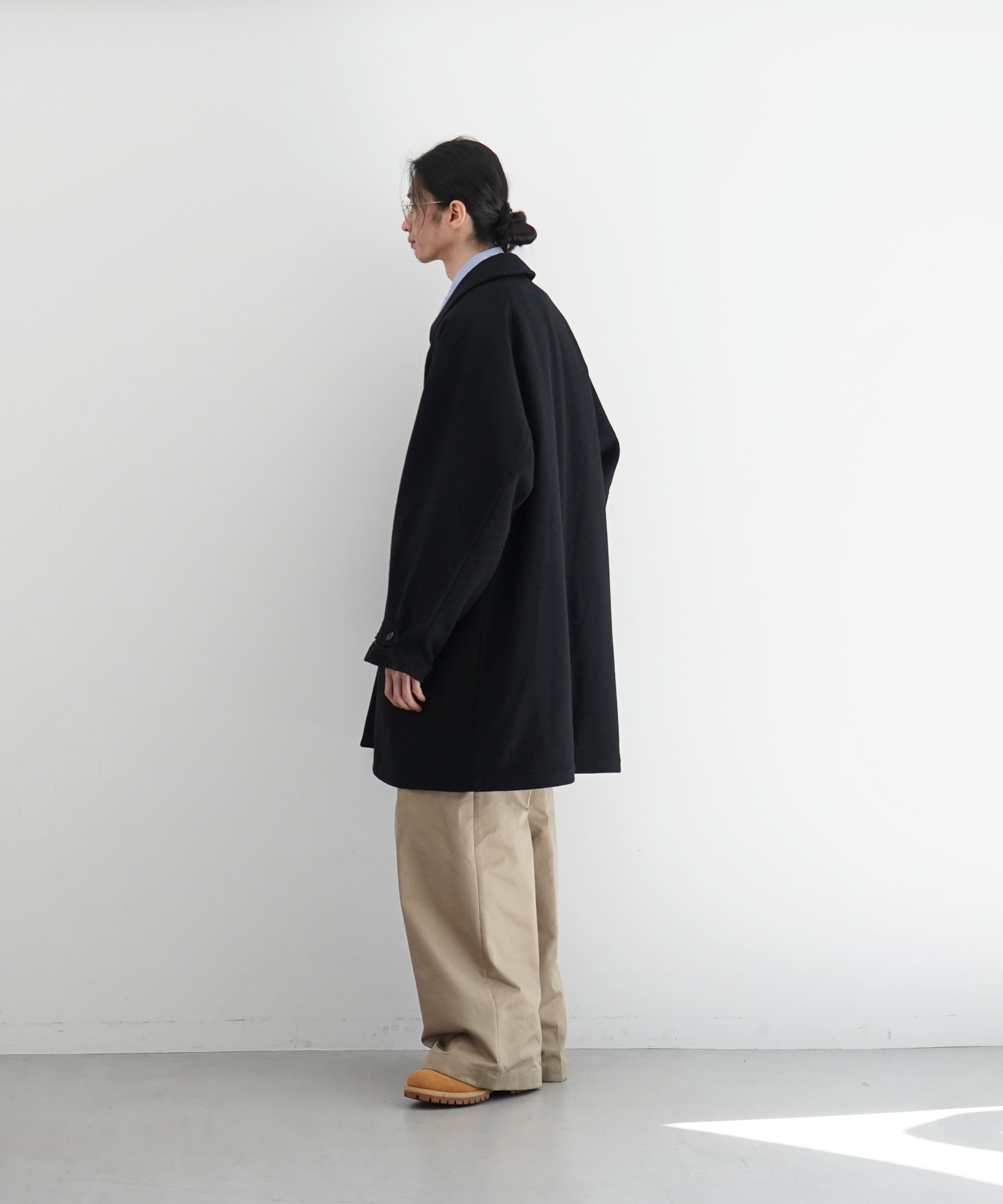KAIKO Water-repellent wool melton coat "BLACK"