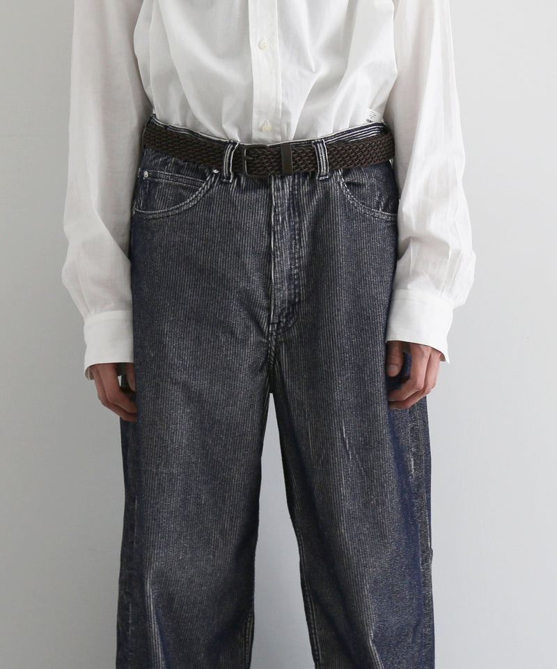 REVERBERATE Flocky corduroy pants - wide "LIGHT GREY×NAVY”