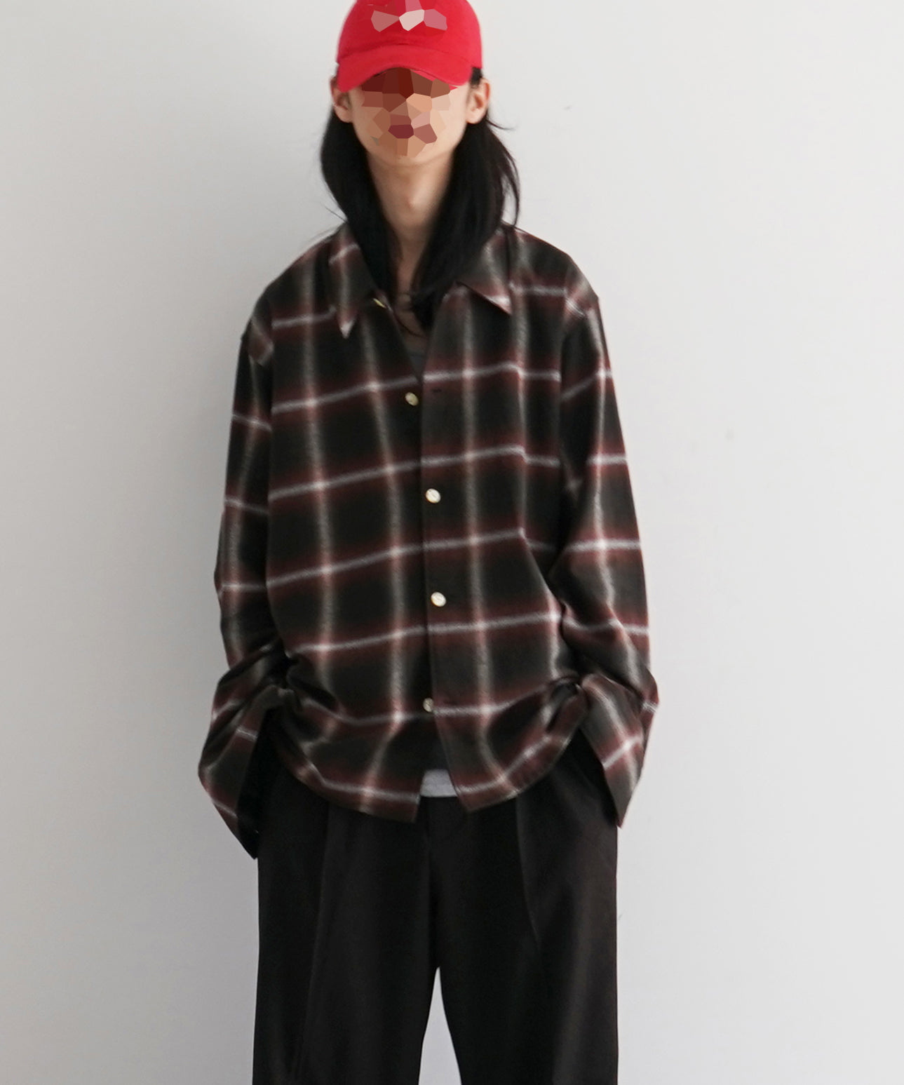 SECOND/LAYER Logan ombre ls shirt "RED CHECK"