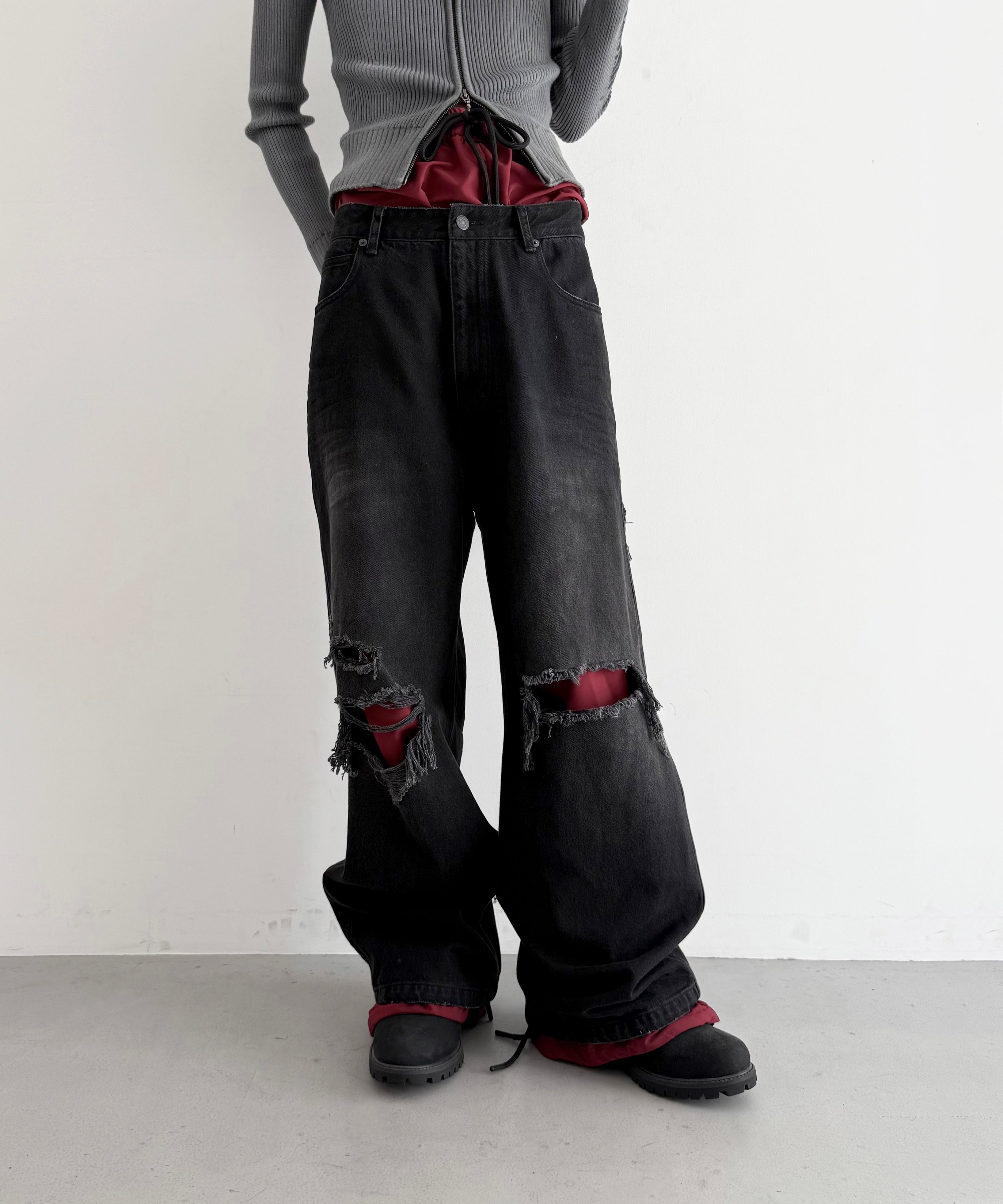 LOADINGROOM Double denim track pants women "DIRTY BLUE"
