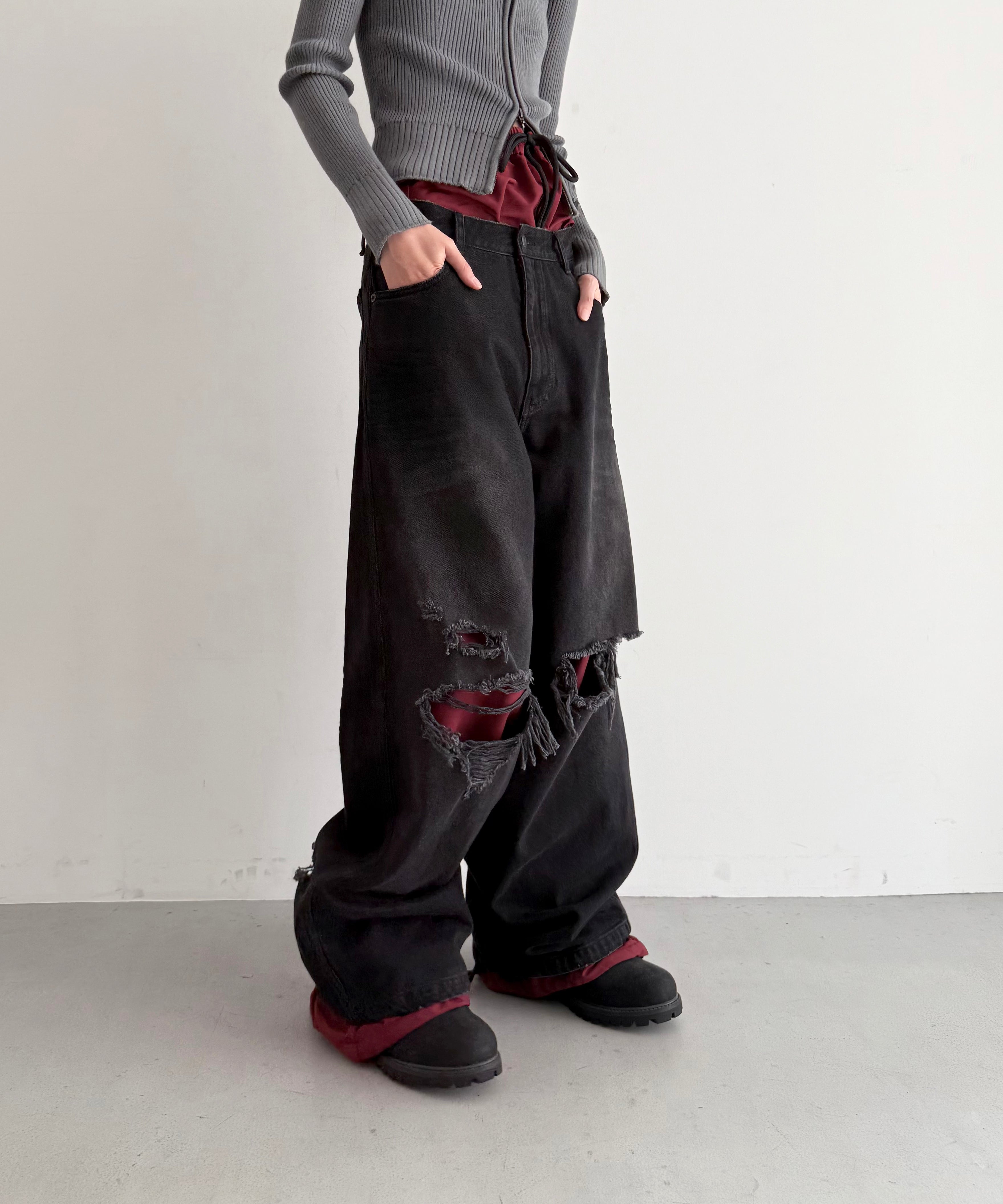 LOADINGROOM Double denim track pants women "BLACK"