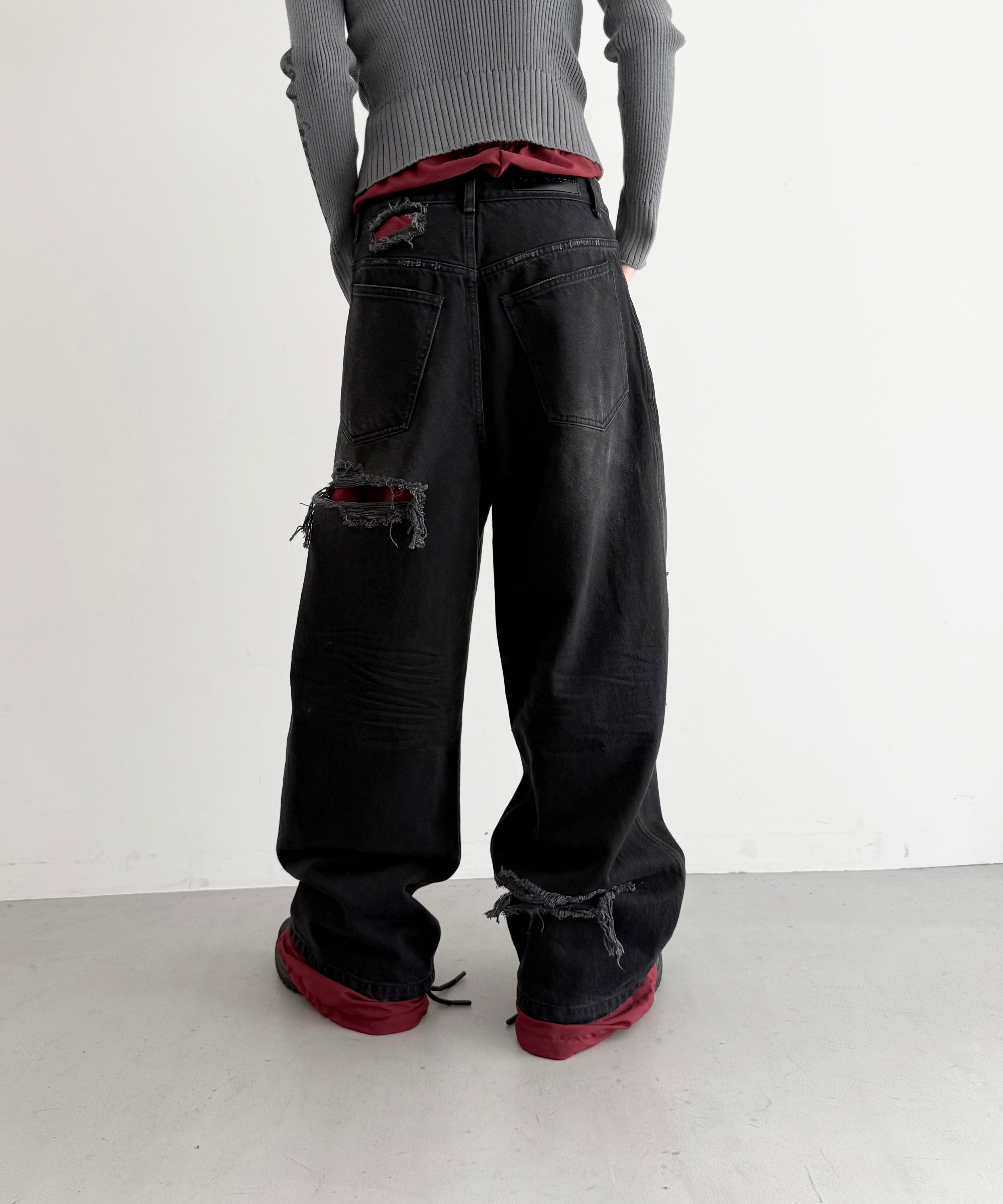 LOADINGROOM Double denim track pants women "BLACK"