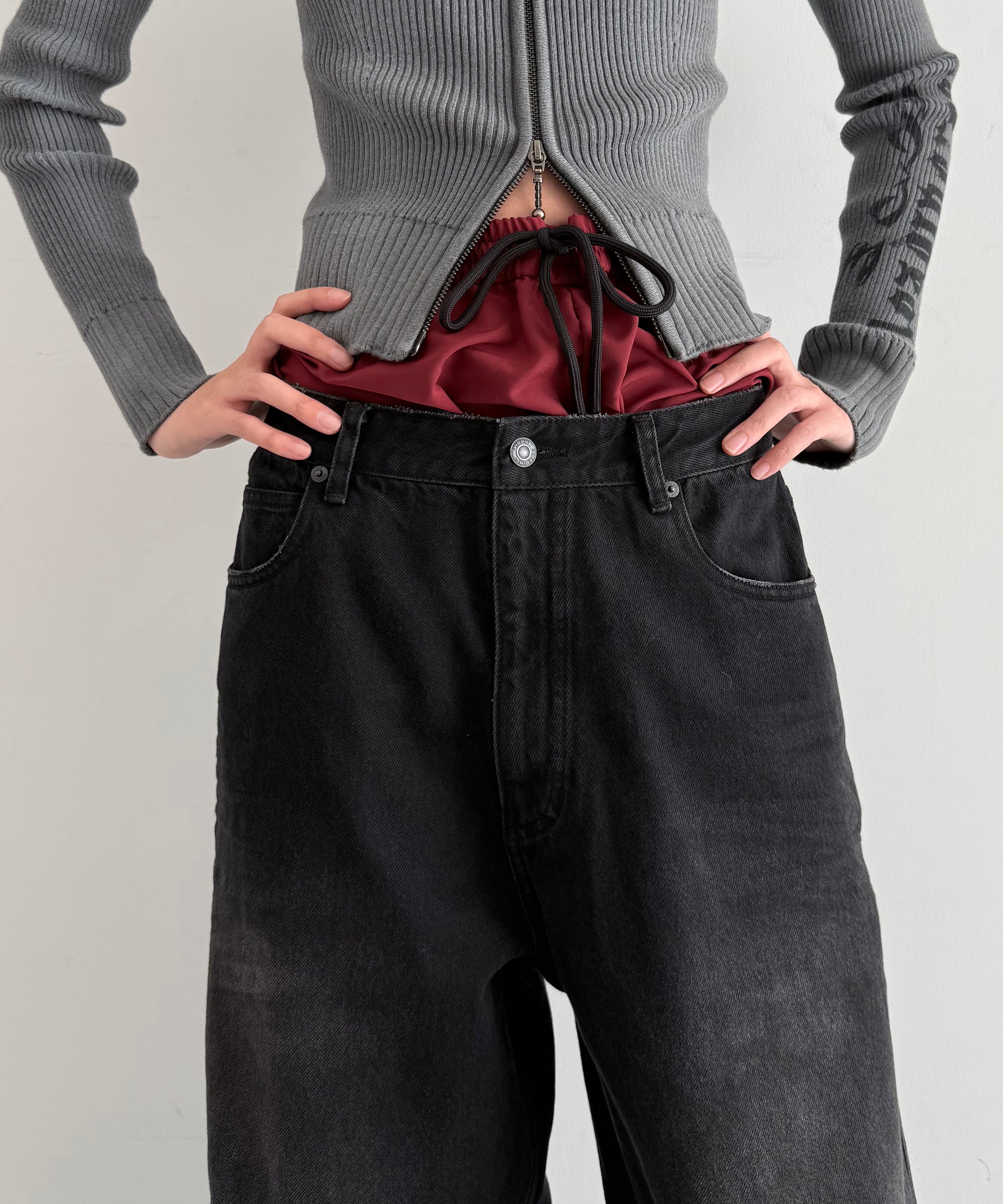 LOADINGROOM Double denim track pants women "BLACK"