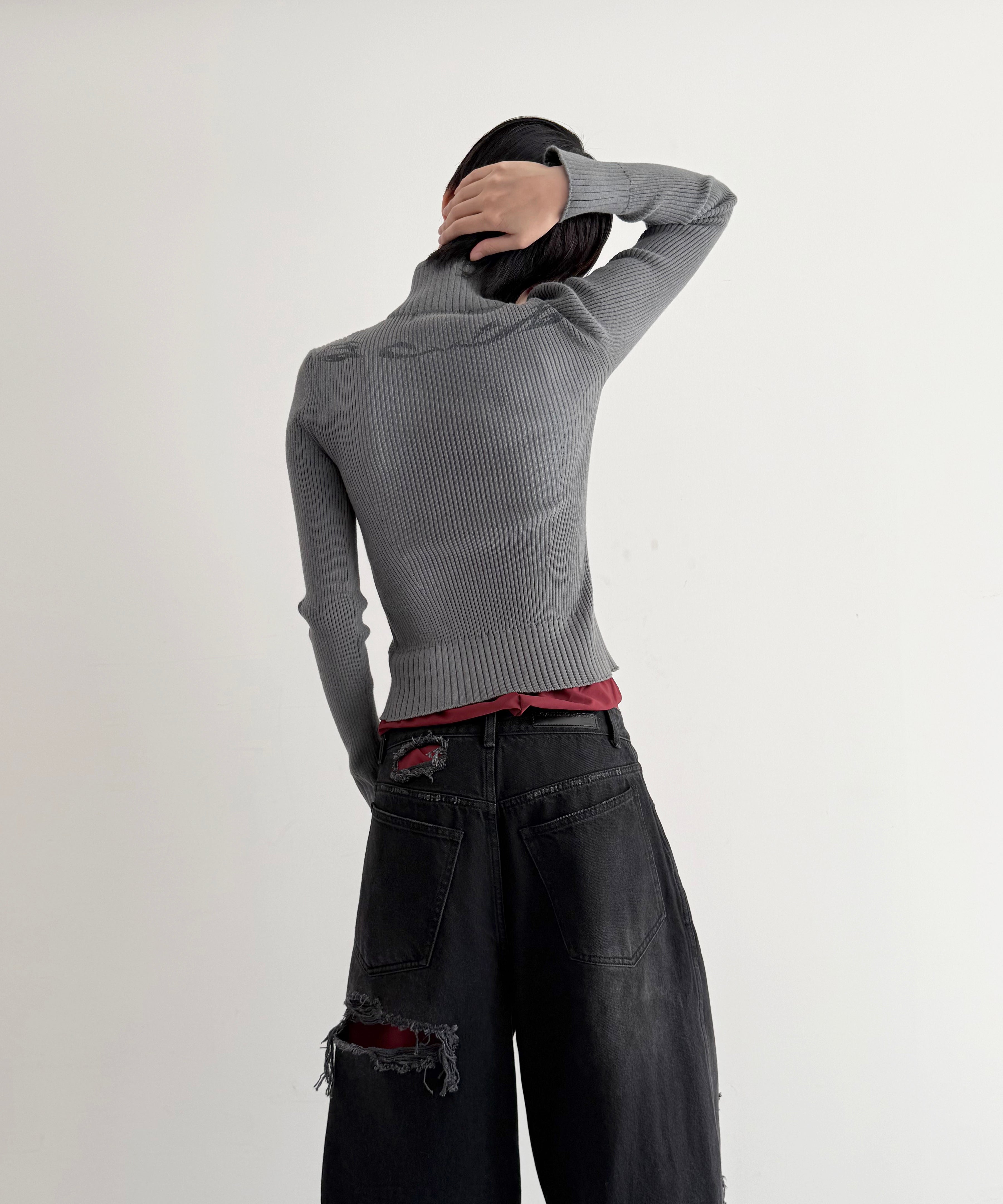 LOADINGROOM Double denim track pants women "BLACK"