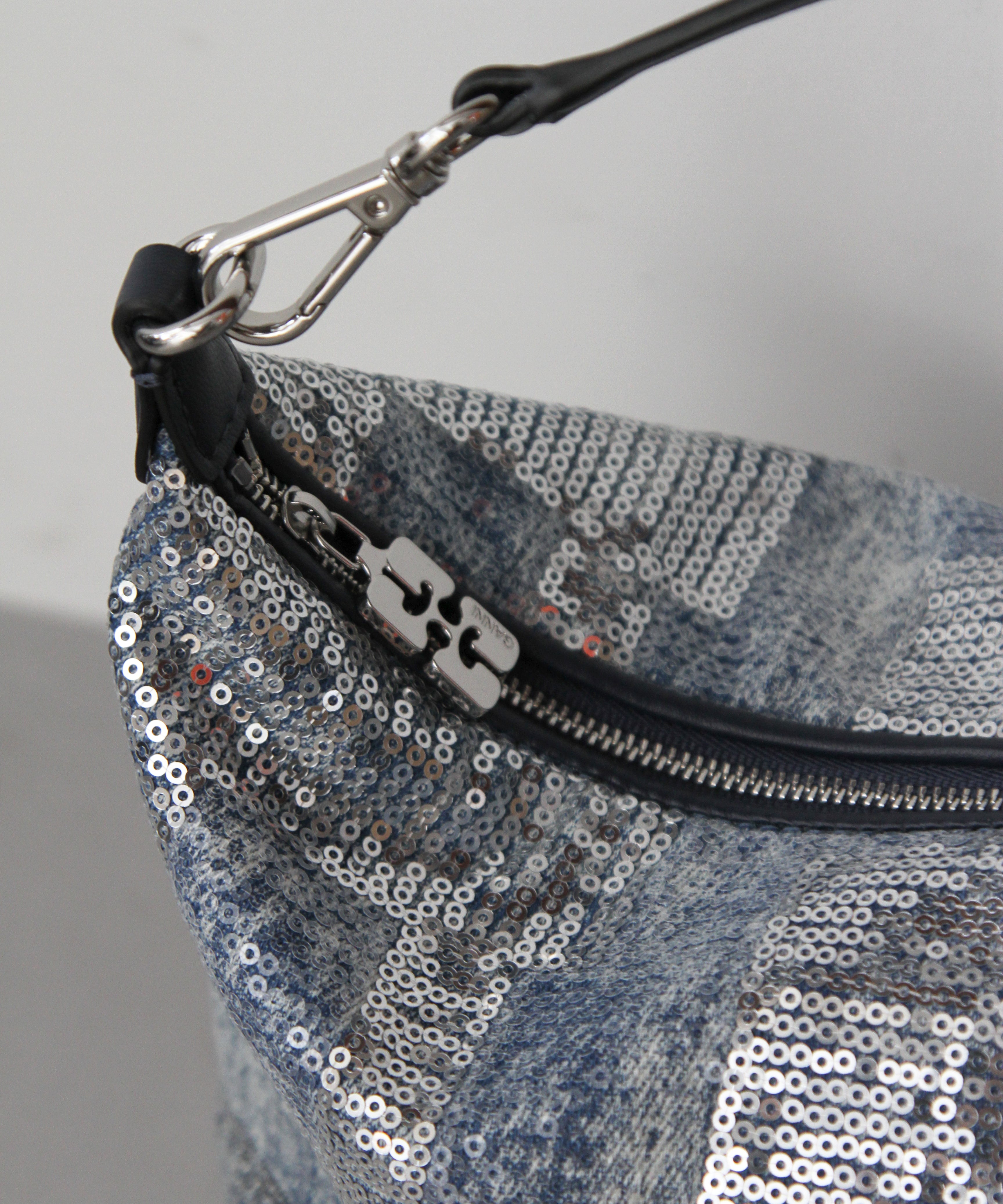 GANNI Butterfly Medium Pouch "SEQUIN DENIM"