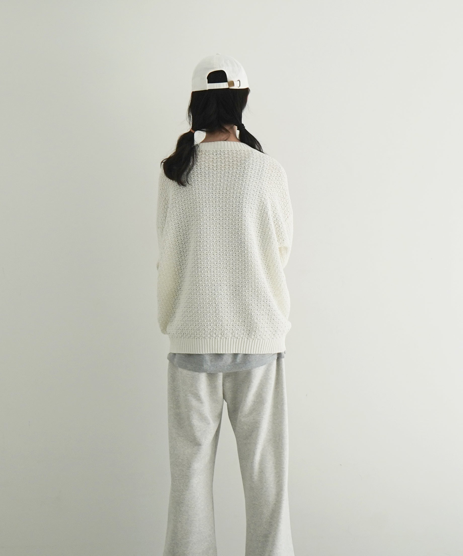 OLD FOLK HOUSE Cotton & linen crew neck knit "WHITE"
