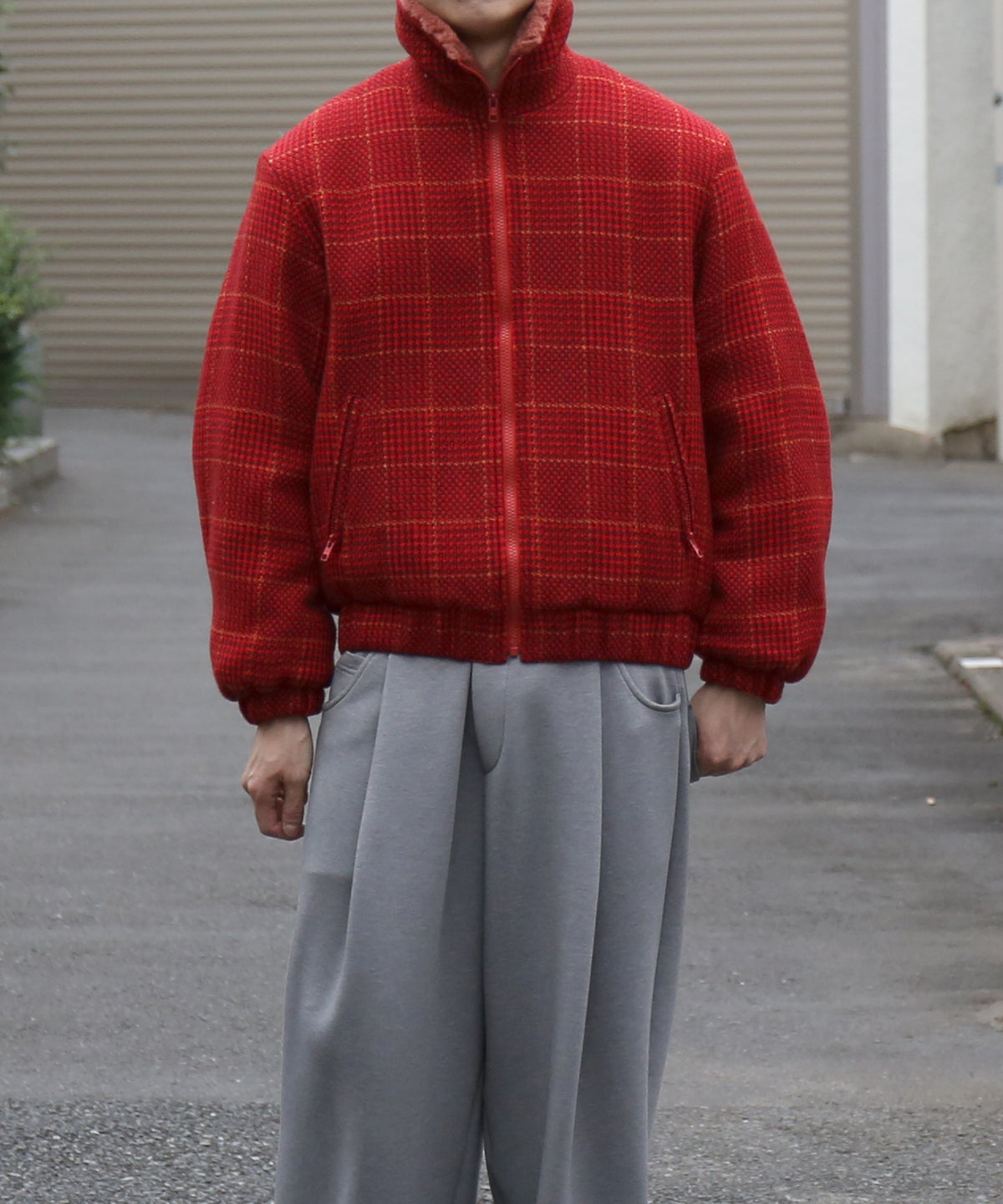 NEEDLES Lined boa jacket - houndstooth "B-RED B"