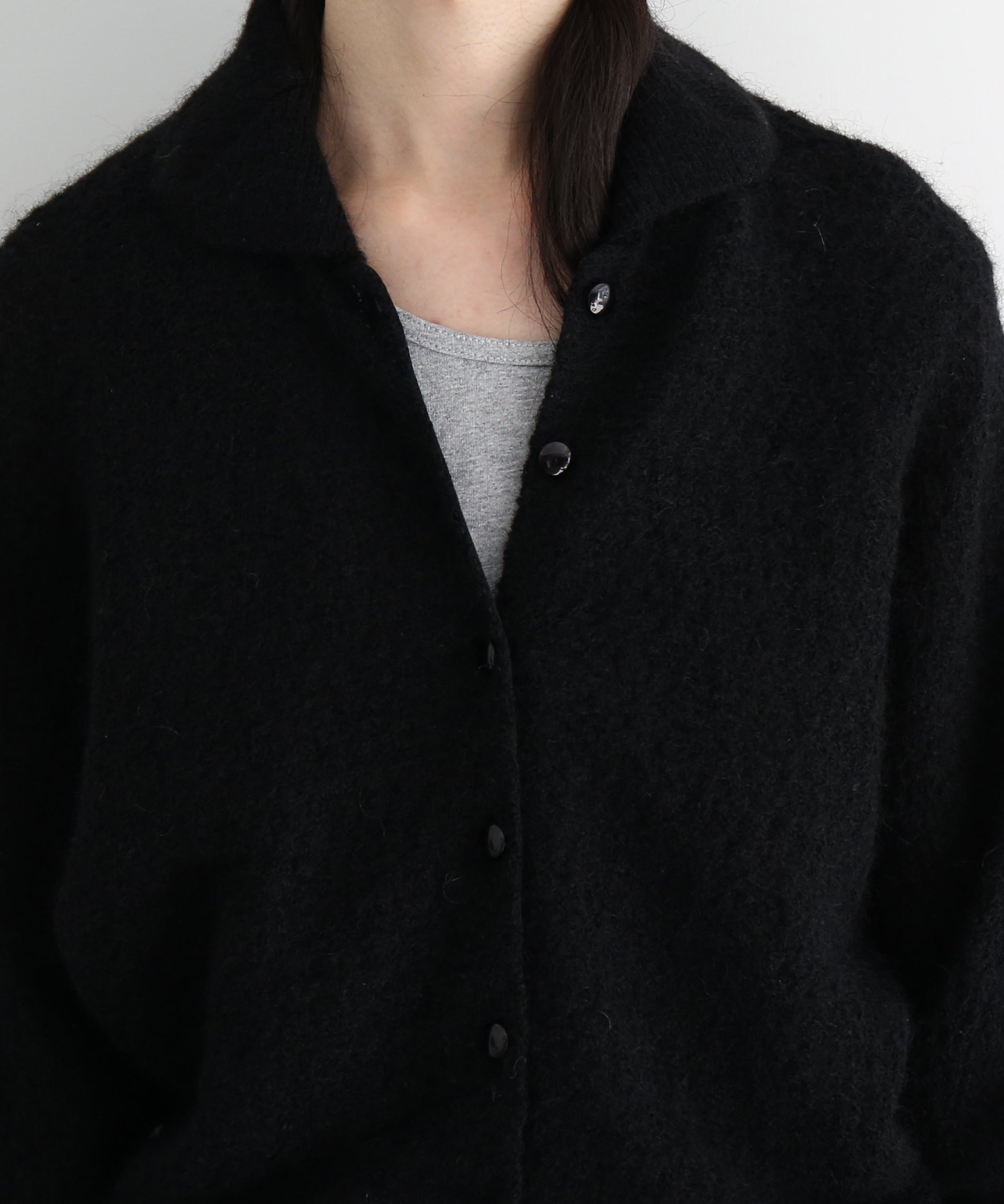 NEEDLES Round collar cardigan -crepe weave- "BLACK"