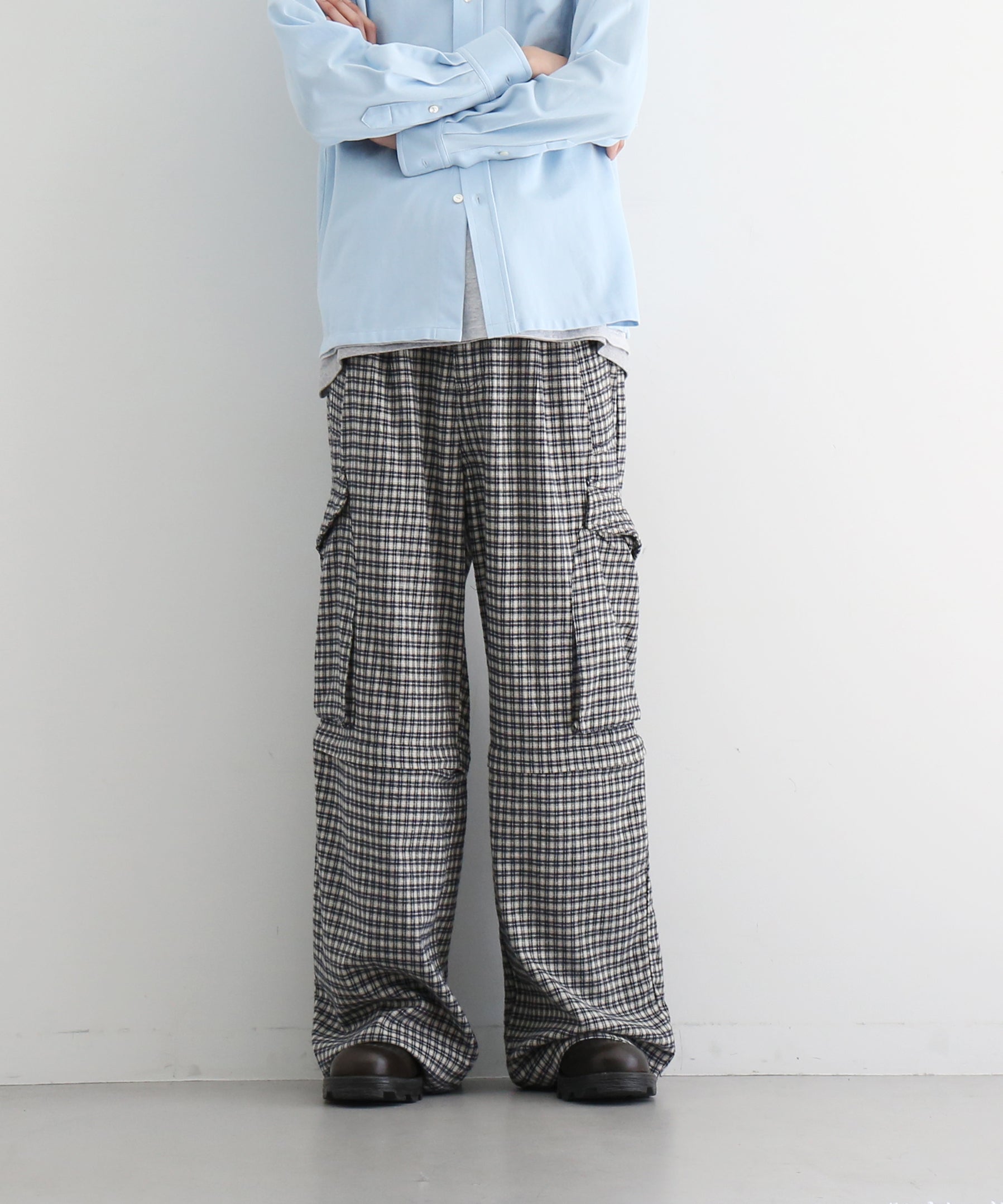 Basketcase Dolly,plaid cargos "BLUE CREAM"