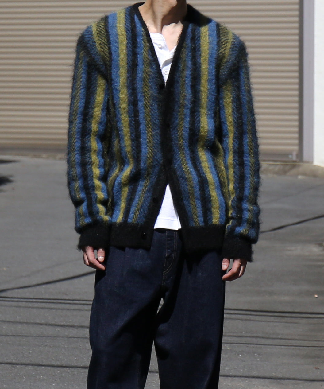 NEEDLES Mohair cardigan -stripe "BLUE / GREEN"