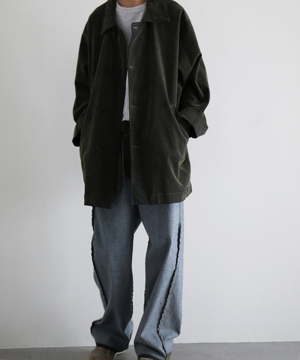 VOAAOV Flocky denim coverall jacket “OLIVE"