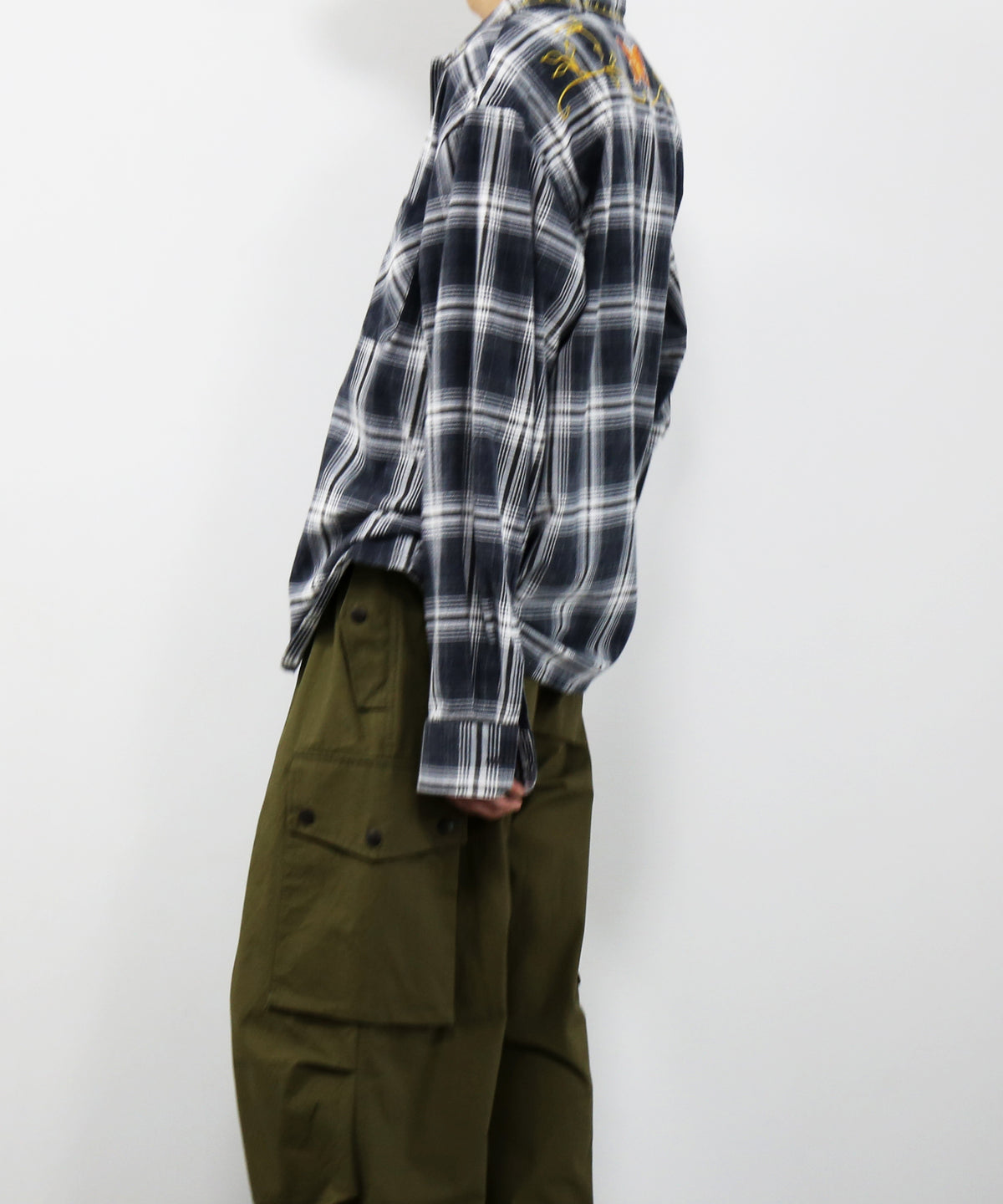 NEEDLES One-up shirt - printed flannel/plaid "B-GREY/RED B"