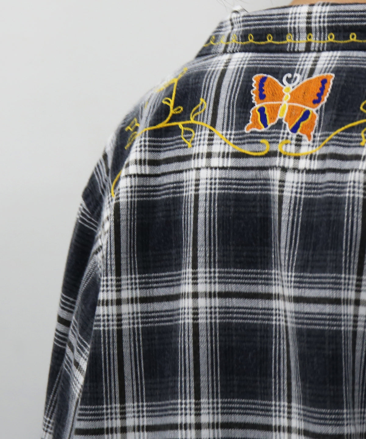 NEEDLES One-up shirt - printed flannel/plaid "F-GREY/OLIVE F"