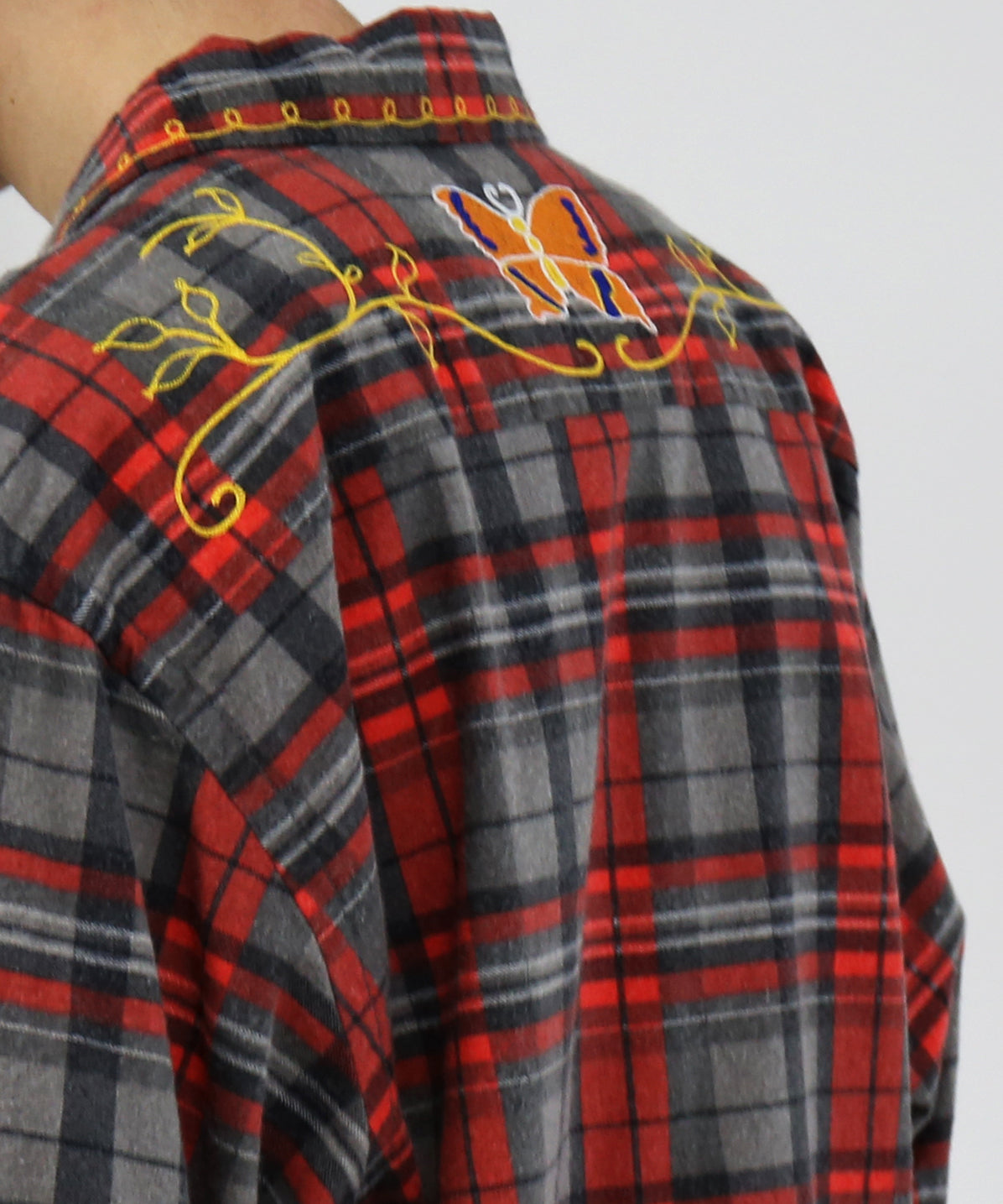 NEEDLES One-up shirt - printed flannel/plaid "B-GREY/RED B"