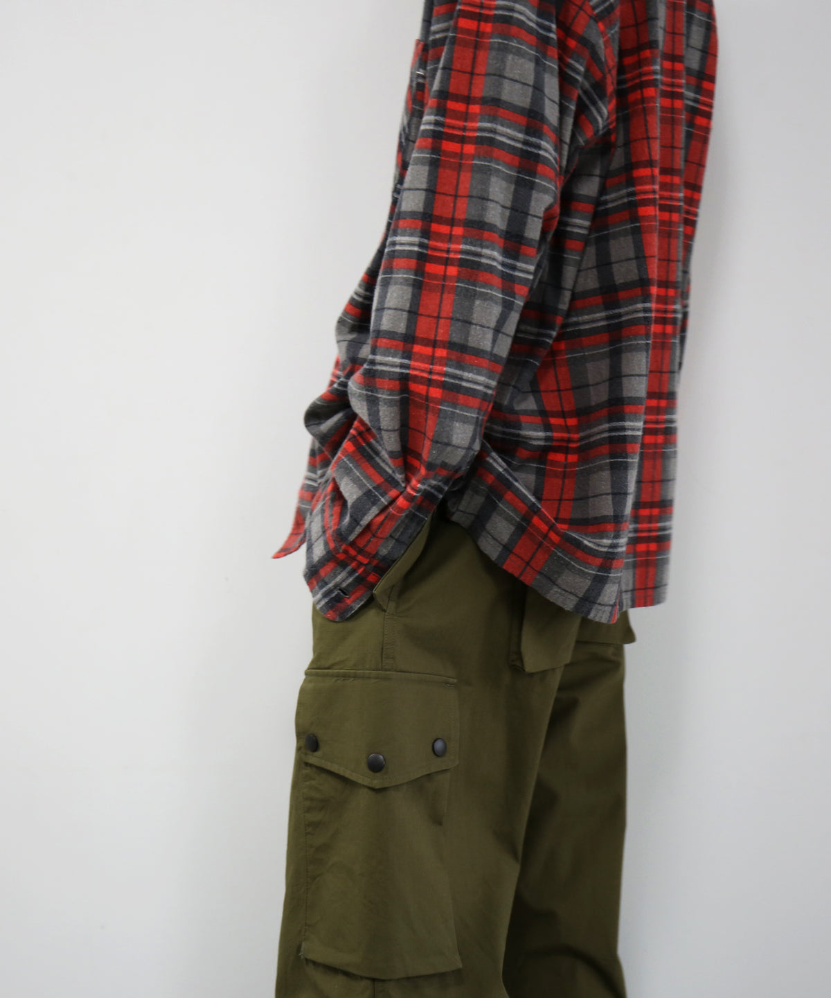 NEEDLES One-up shirt - printed flannel/plaid "B-GREY/RED B"