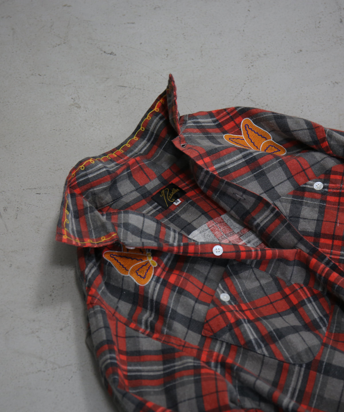 NEEDLES One-up shirt - printed flannel/plaid "B-GREY/RED B"