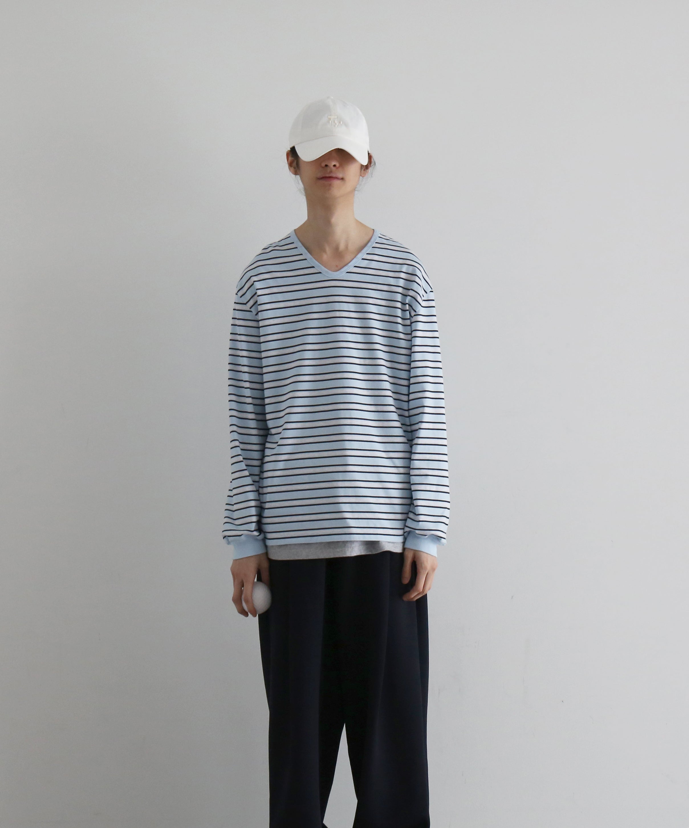 KAIKO V neck border l/s t-shirt “RED”