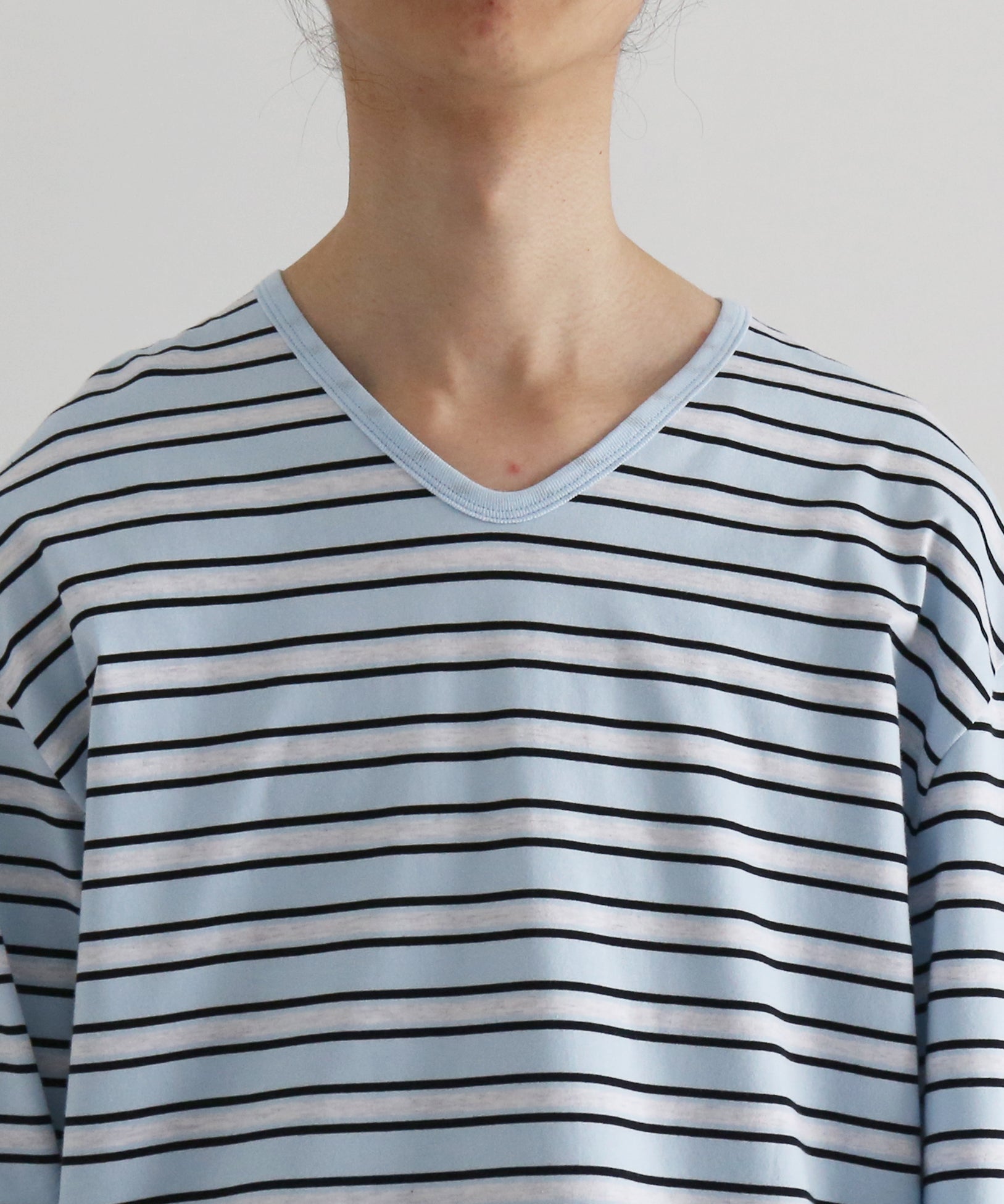 KAIKO V neck border l/s t-shirt “SAX”