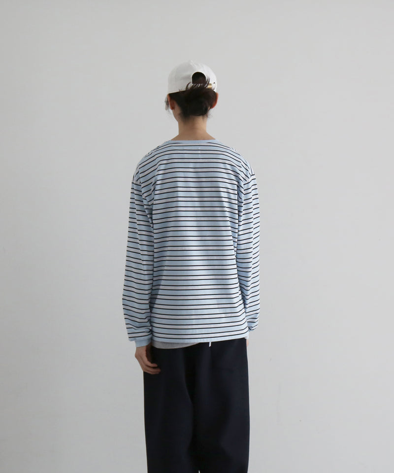 KAIKO V neck border l/s t-shirt “SAX”