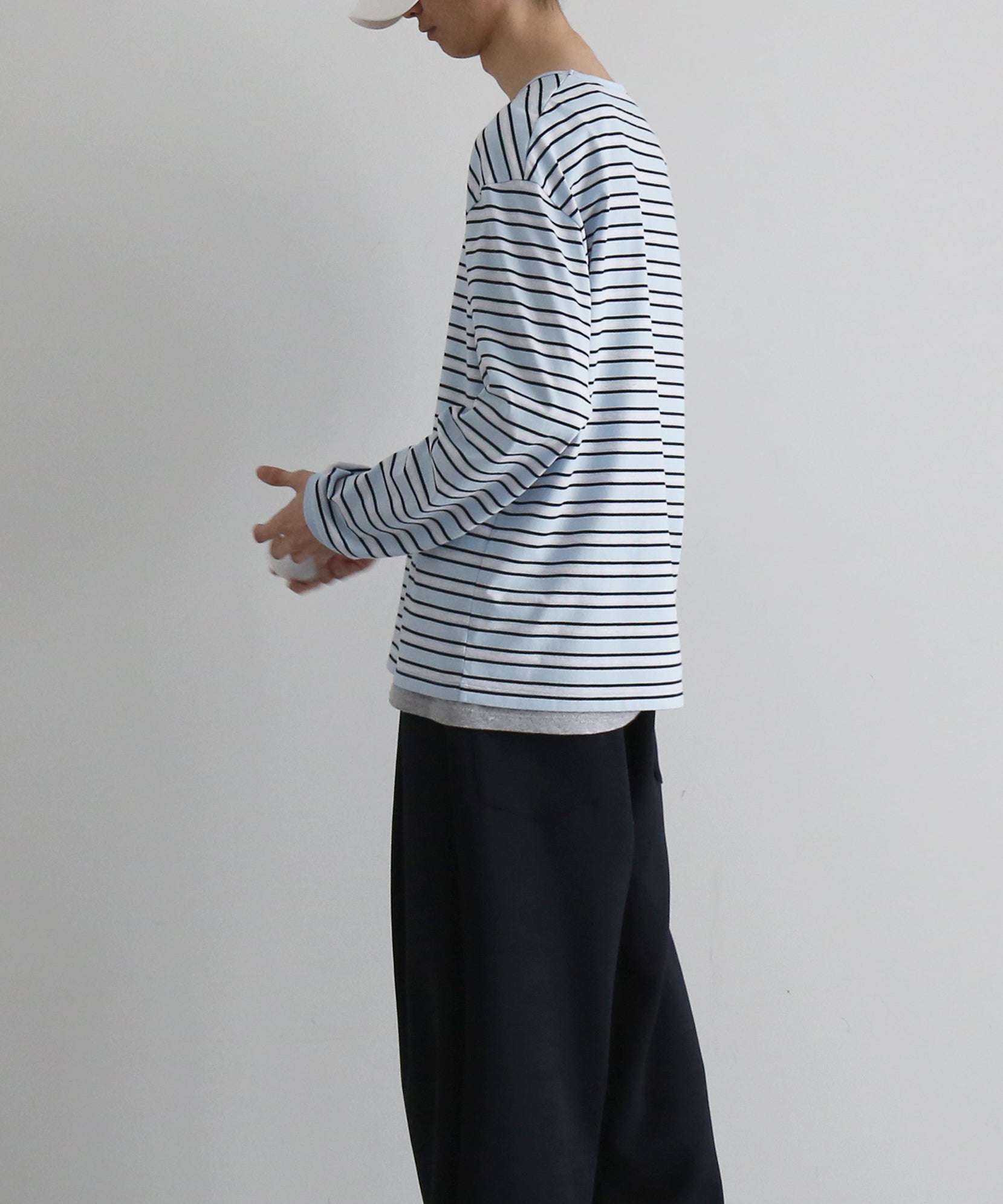 KAIKO V neck border l/s t-shirt “SAX”