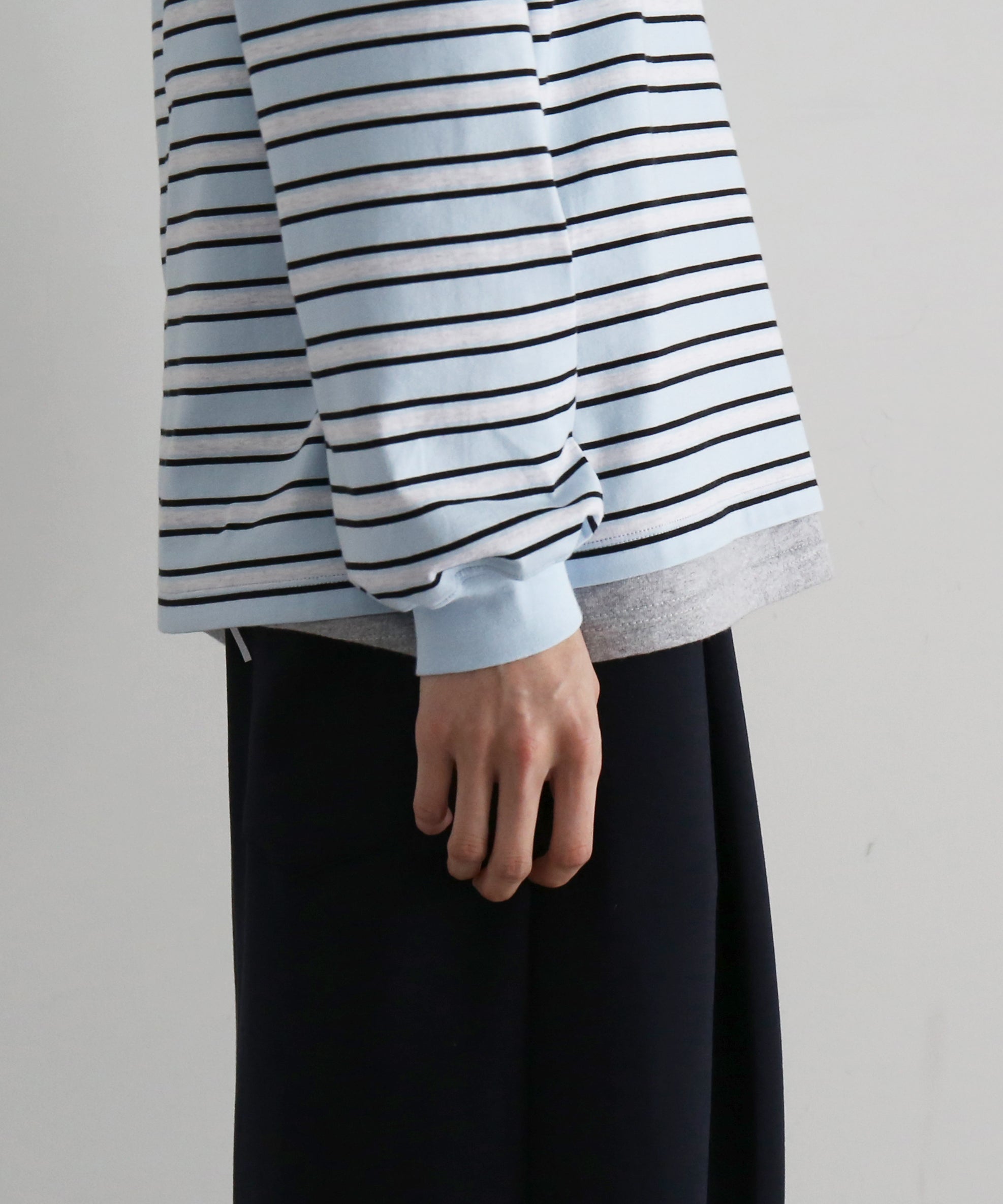 KAIKO V neck border l/s t-shirt “SAX”