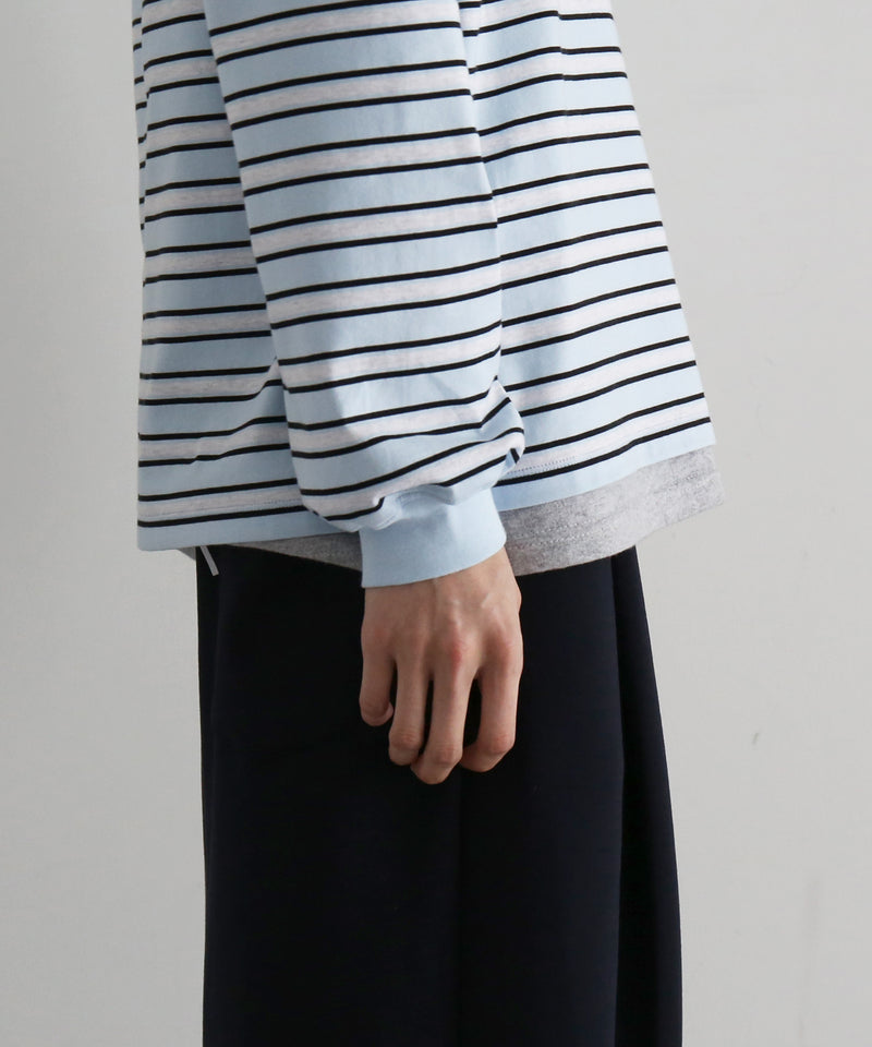 KAIKO V neck border l/s t-shirt “SAX”