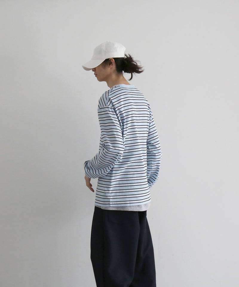 KAIKO V neck border l/s t-shirt “SAX”