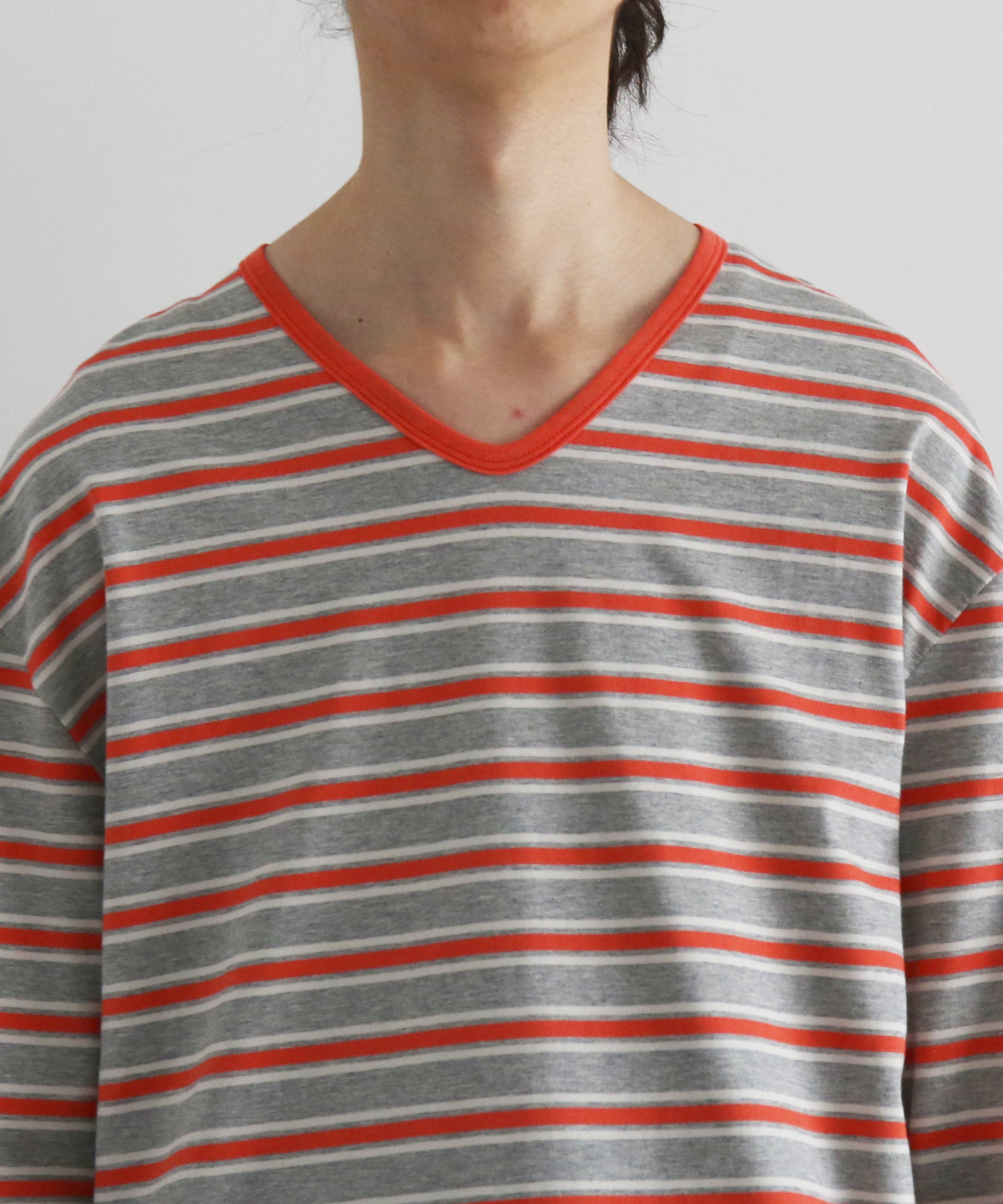 KAIKO V neck border l/s t-shirt “RED”