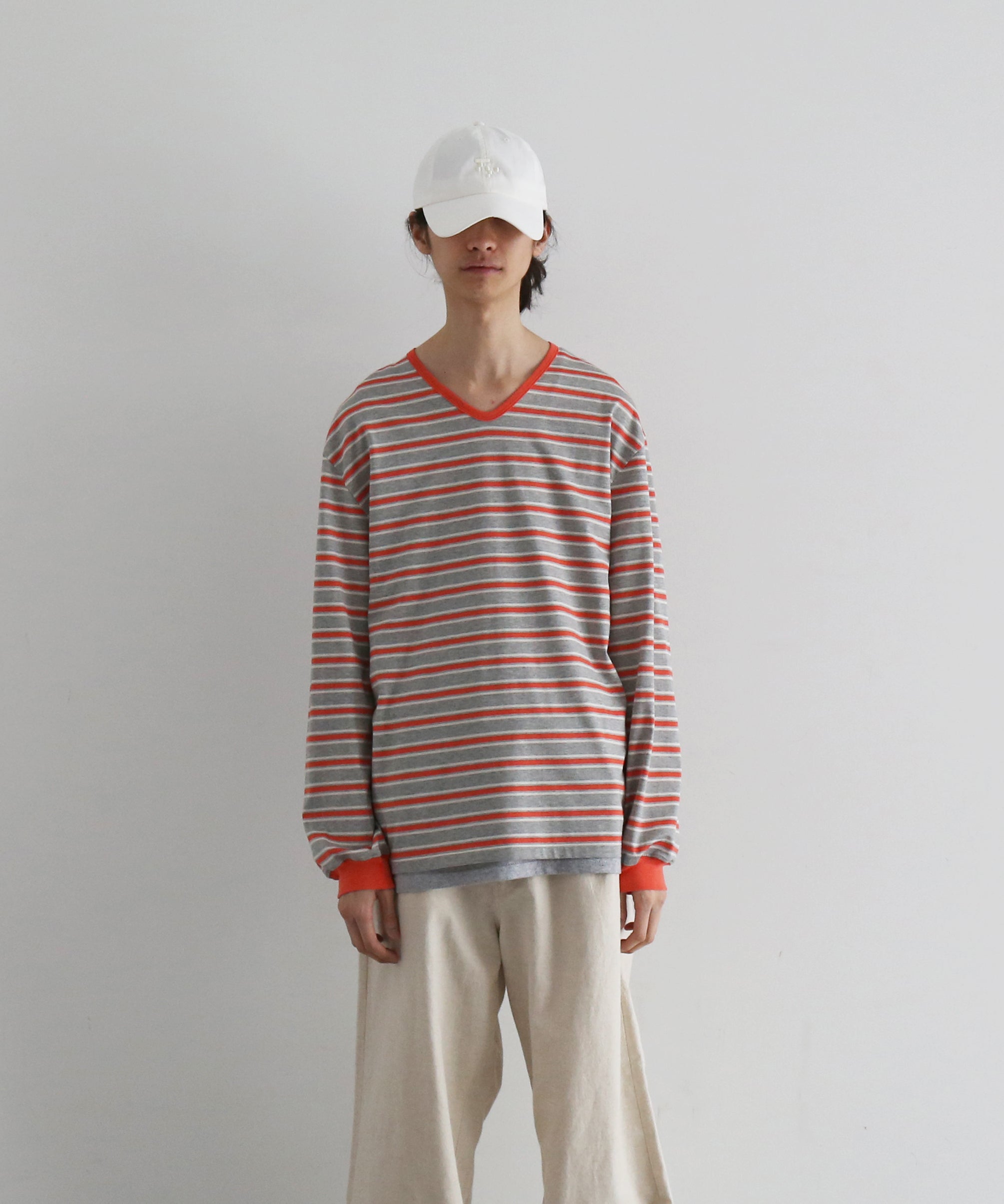 KAIKO V neck border l/s t-shirt “FIGURE”