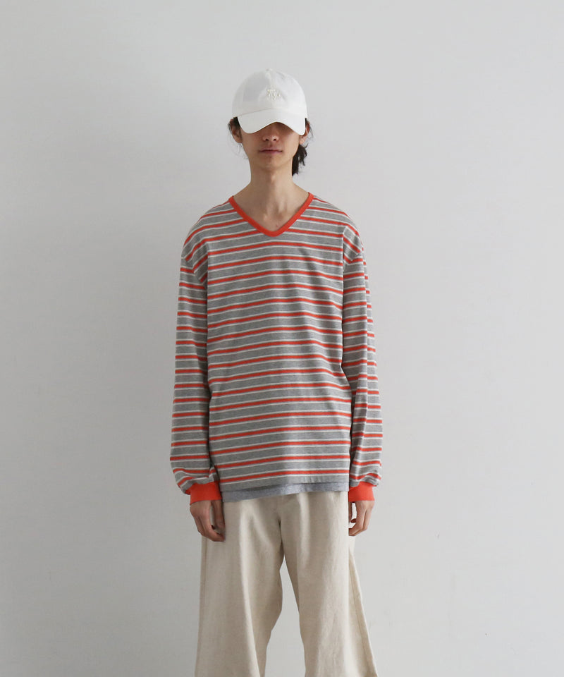 KAIKO V neck border l/s t-shirt “SAX”