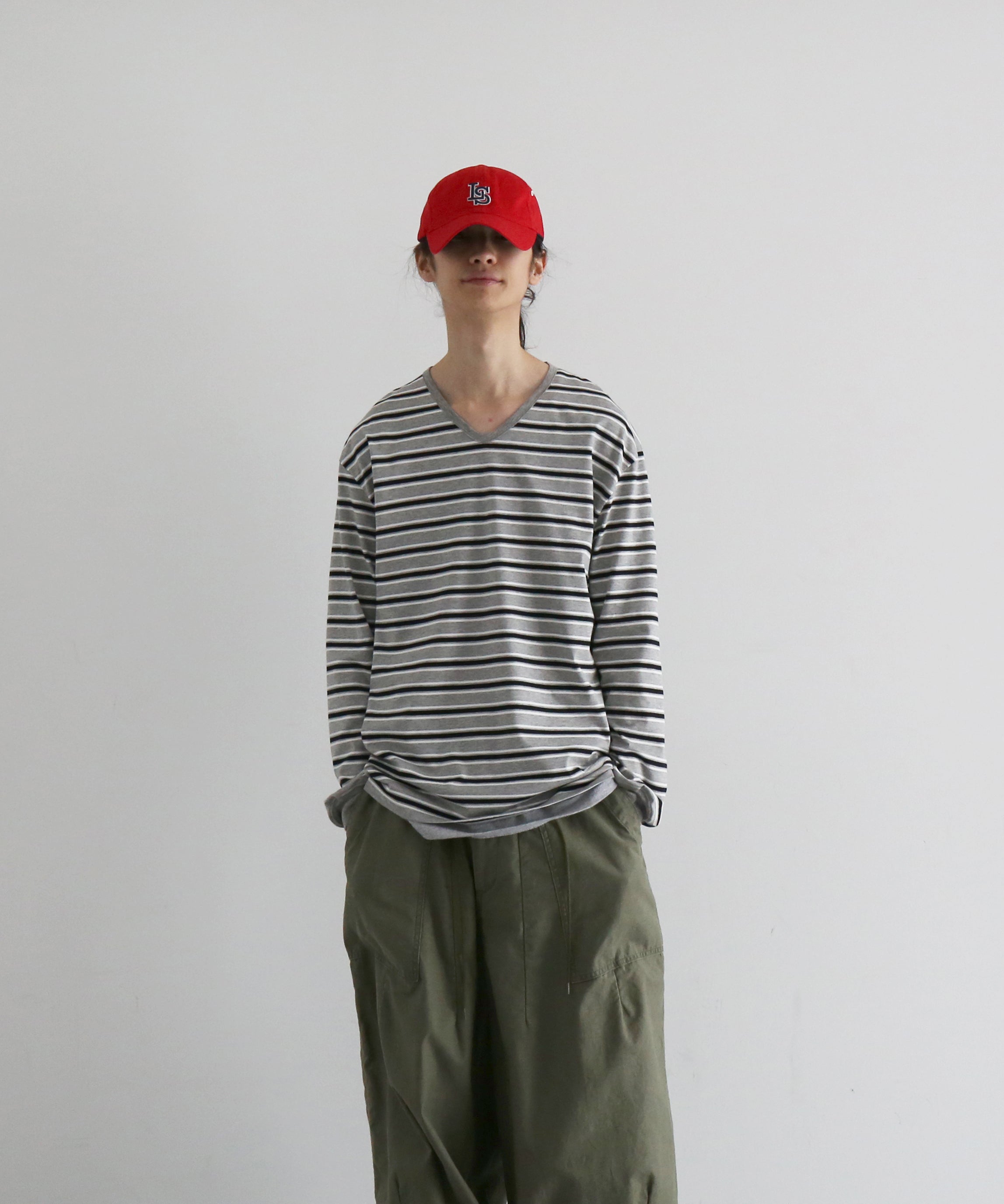KAIKO V neck border l/s t-shirt “SAX”