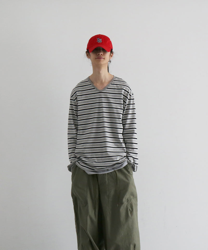 KAIKO V neck border l/s t-shirt “SAX”