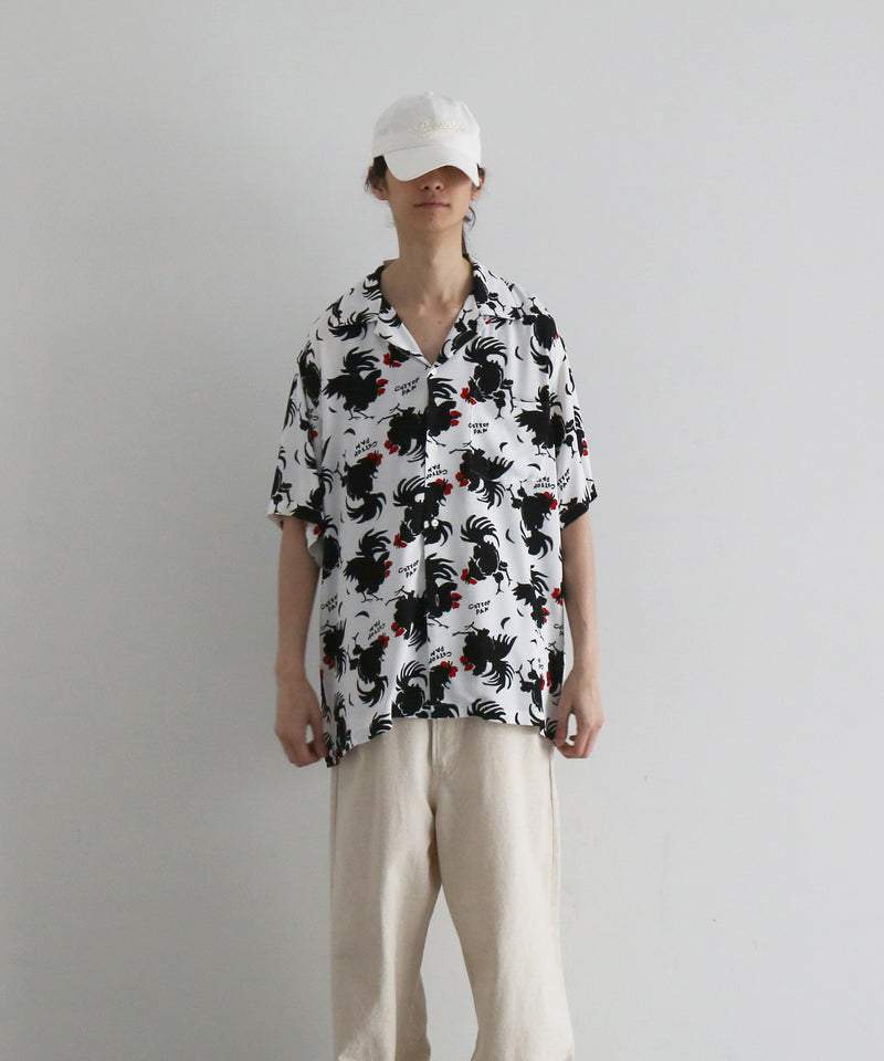 COTTON PAN Rooster s/s レーヨンシャツ "WHITE"
