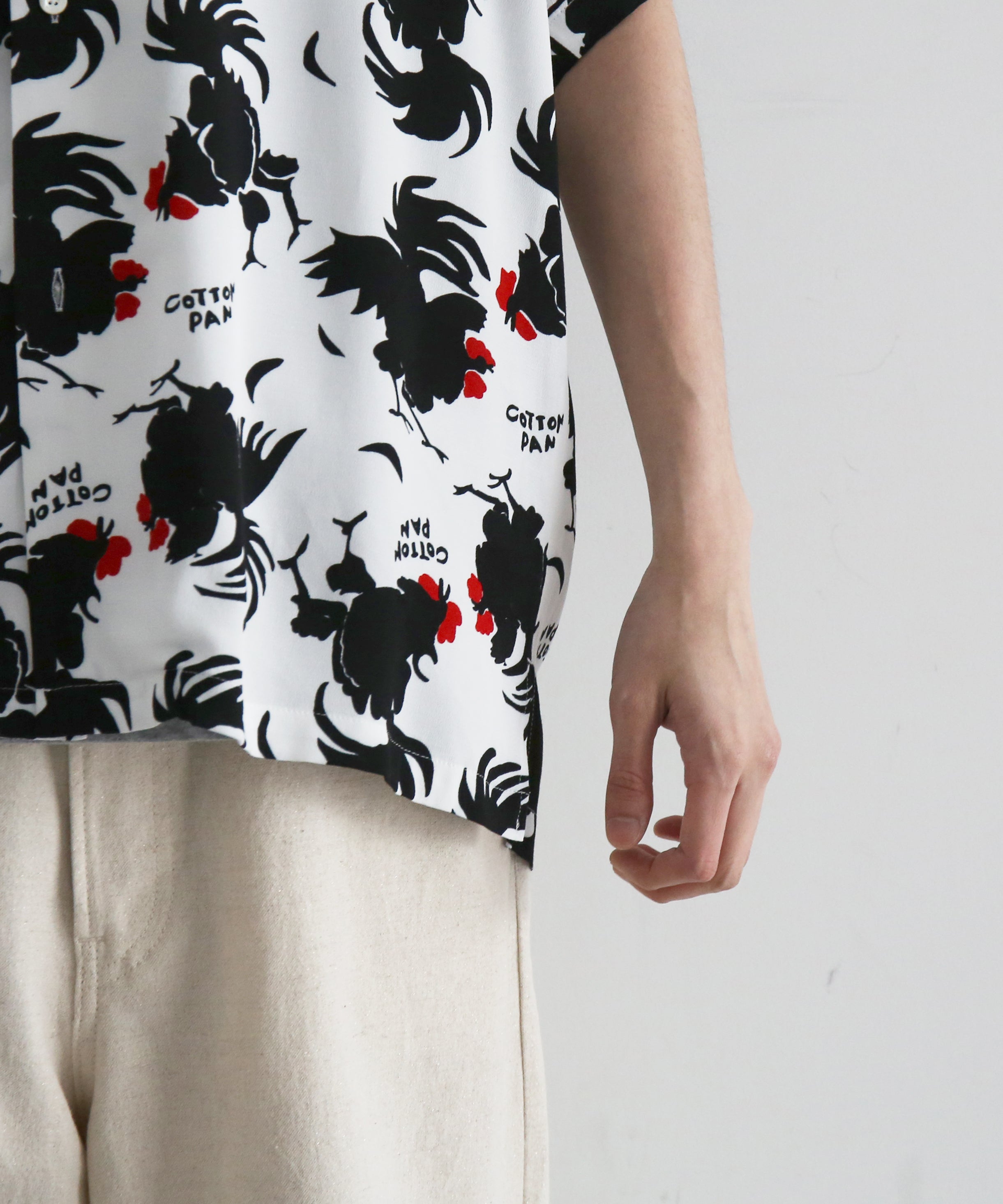 COTTON PAN Rooster s/s レーヨンシャツ "WHITE"
