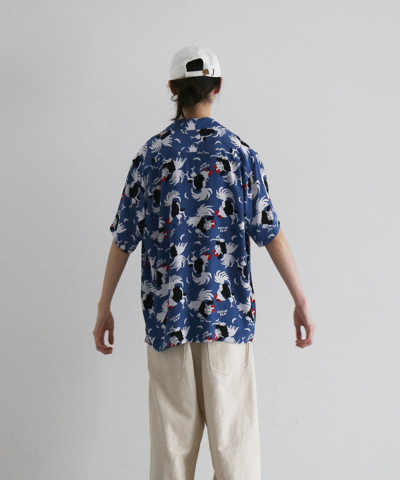 COTTON PAN Rooster s/s レーヨンシャツ "BLUE"