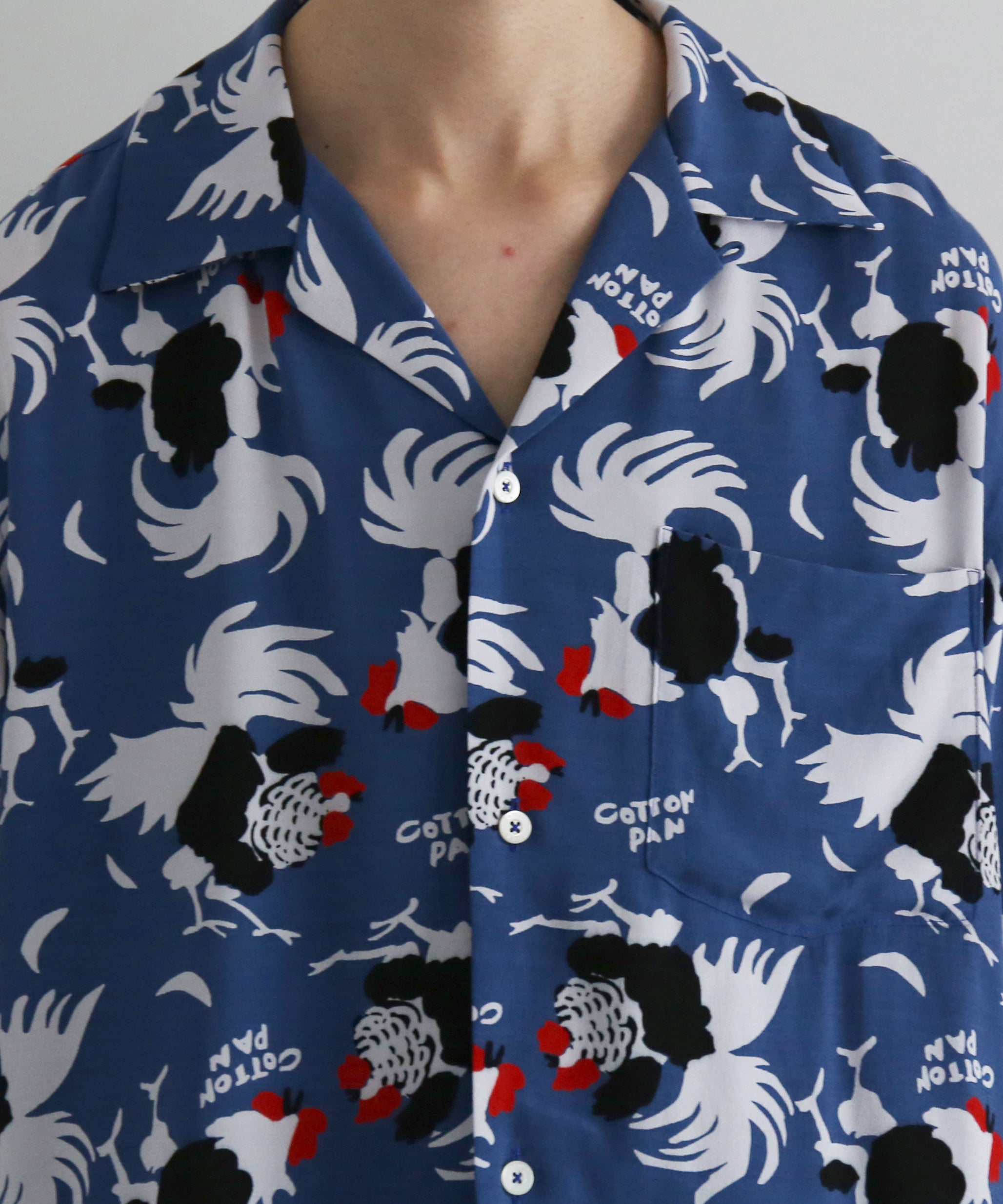 COTTON PAN Rooster s/s レーヨンシャツ "BLUE"