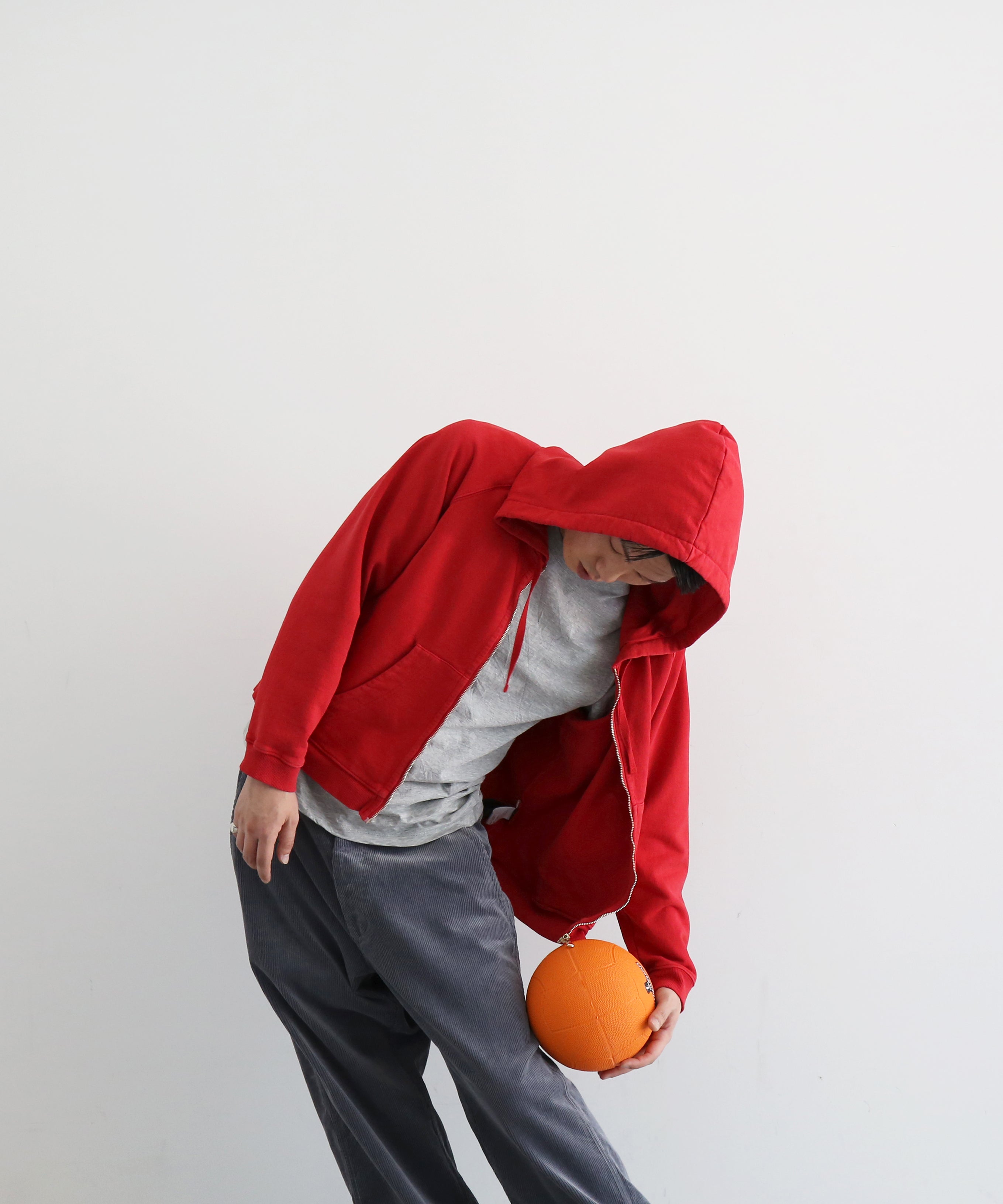 SECOND/LAYER Rola zip hoodie "WASHED RED"