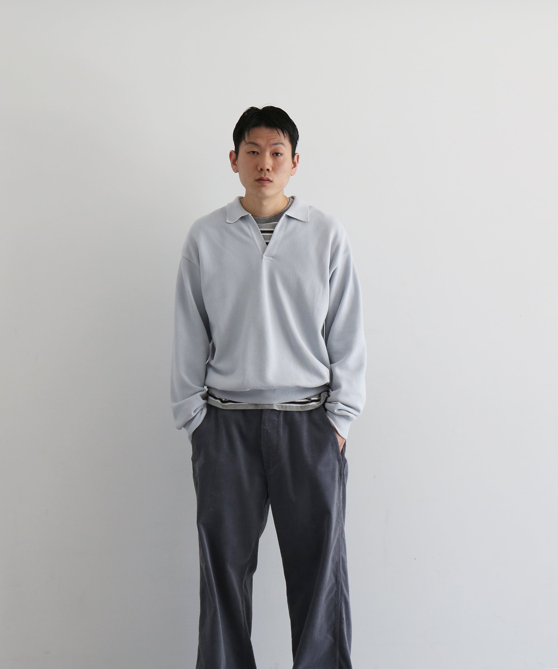 【EXCLUSIVE】crepuscule Co/ra moss stitch skipper "BLUE GRAY"