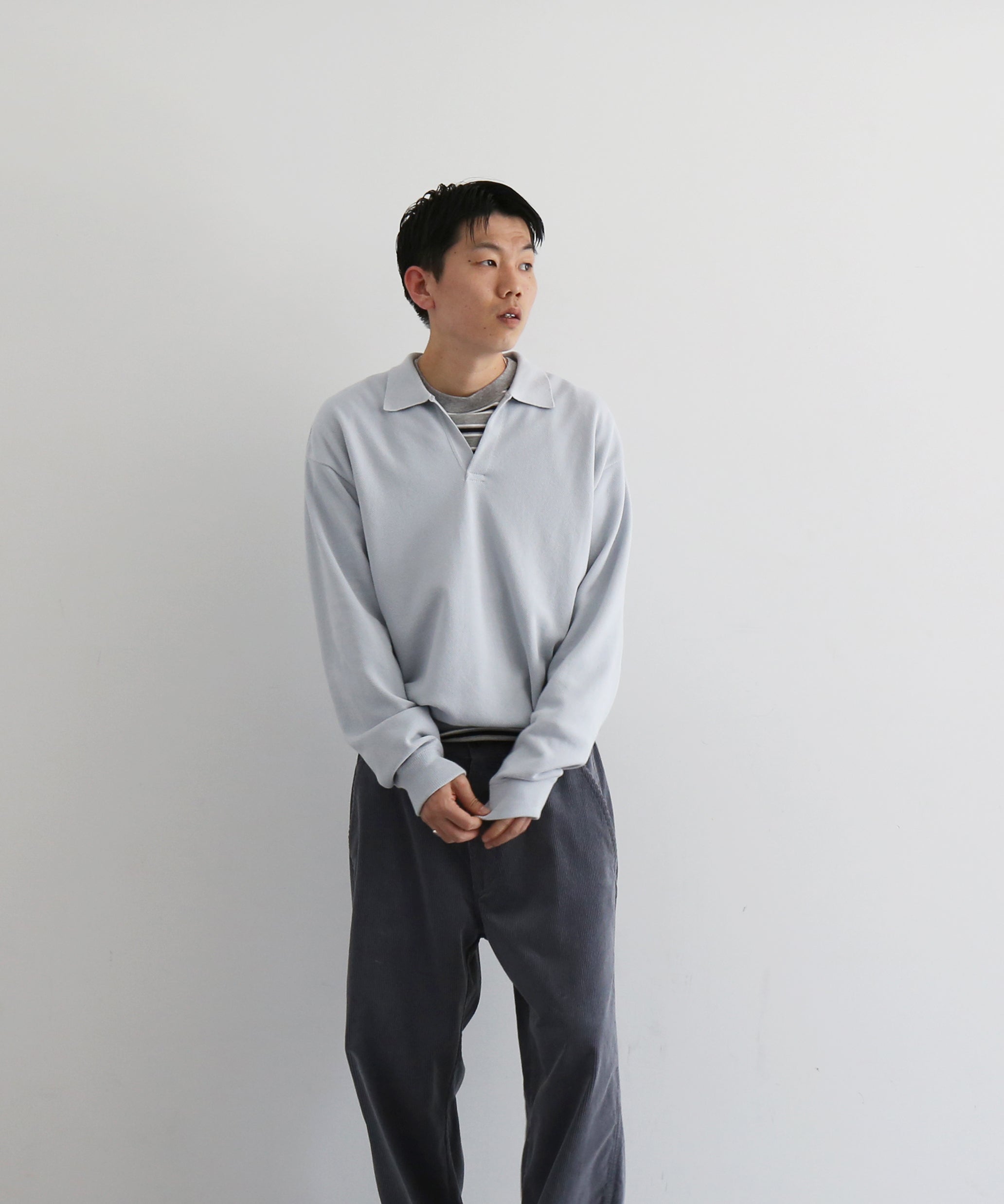 【EXCLUSIVE】crepuscule Co/ra moss stitch skipper "BLUE GRAY"