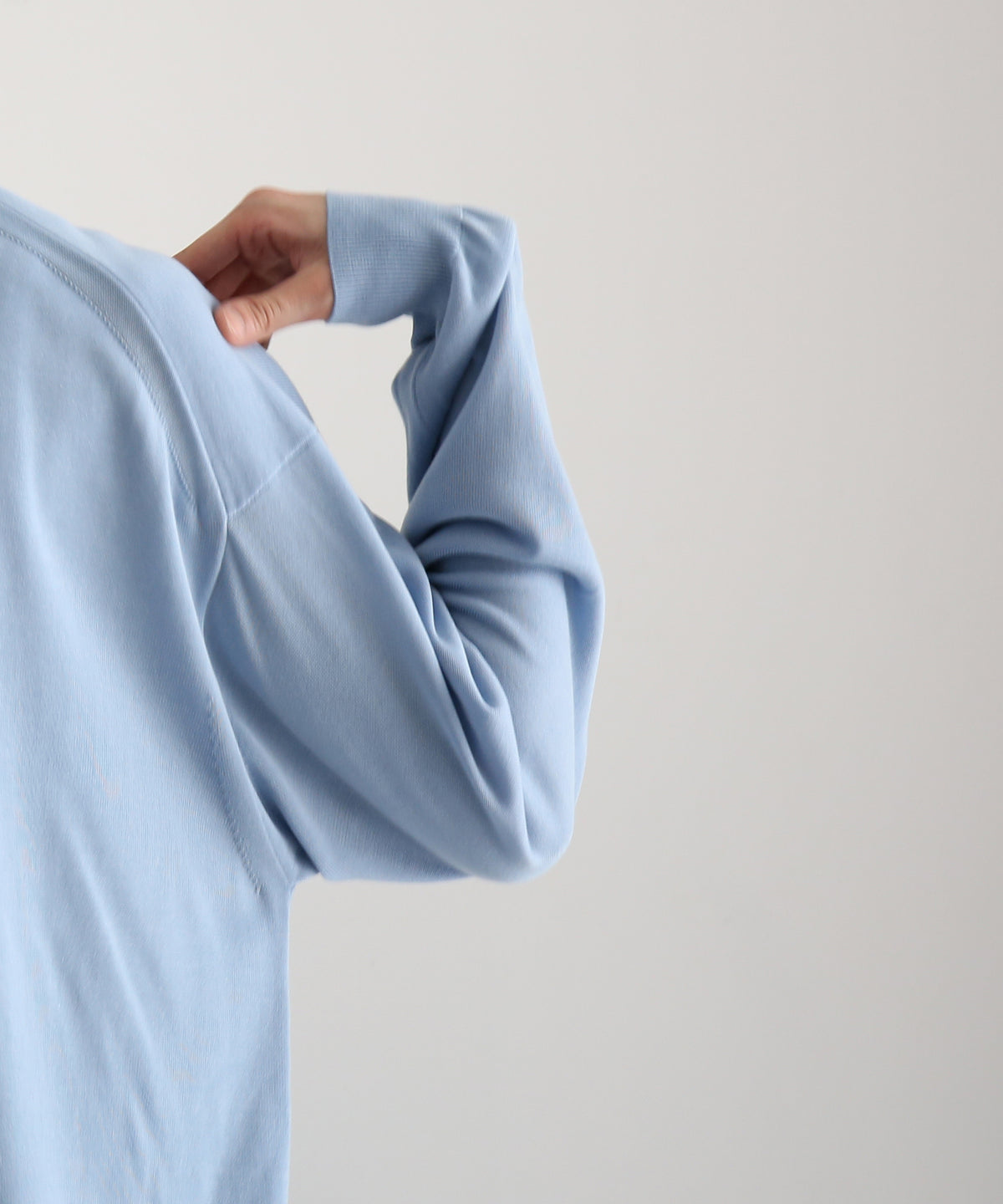 【EXCLUSIVE】crepuscule Open collar knit shirt "LIGHT BLUE"