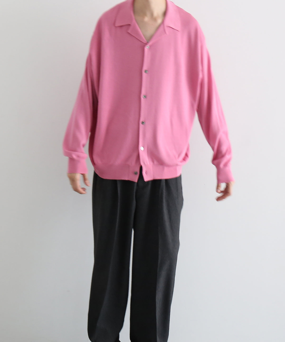 【EXCLUSIVE】crepuscule Open collar knit shirt "LIGHT BLUE"