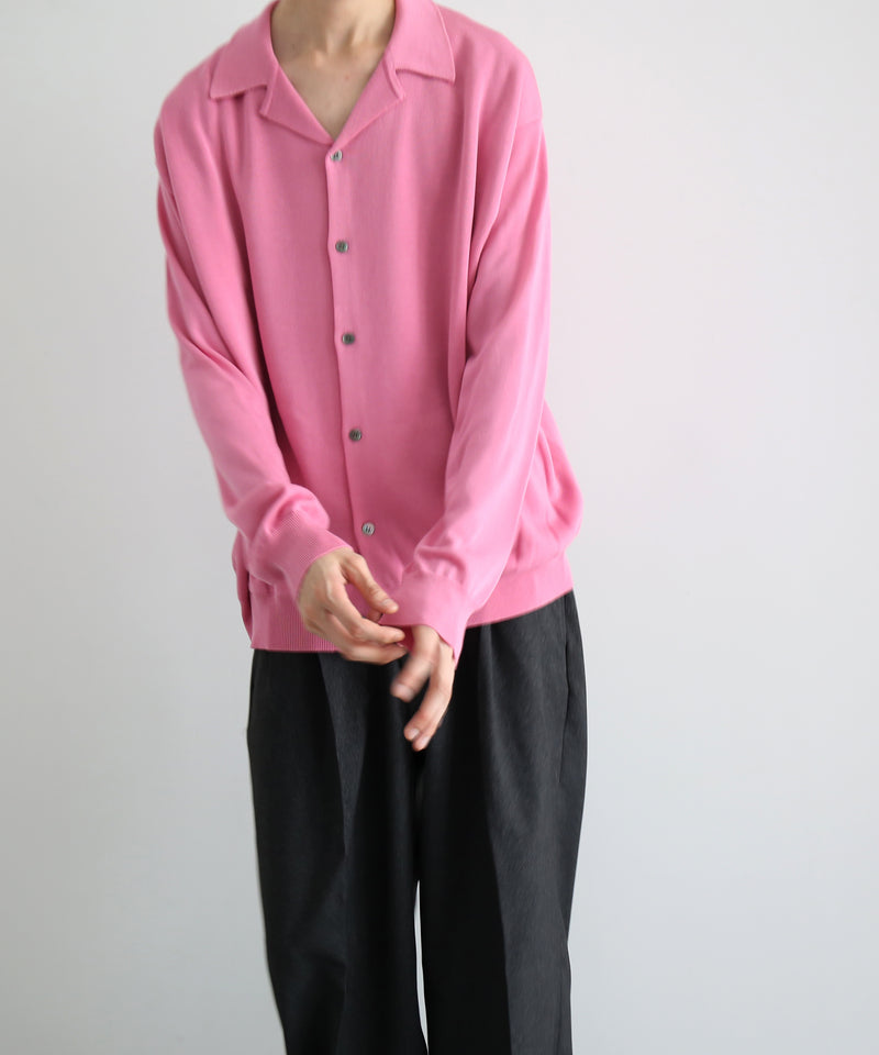【EXCLUSIVE】crepuscule Open collar knit shirt "LIGHT PINK"