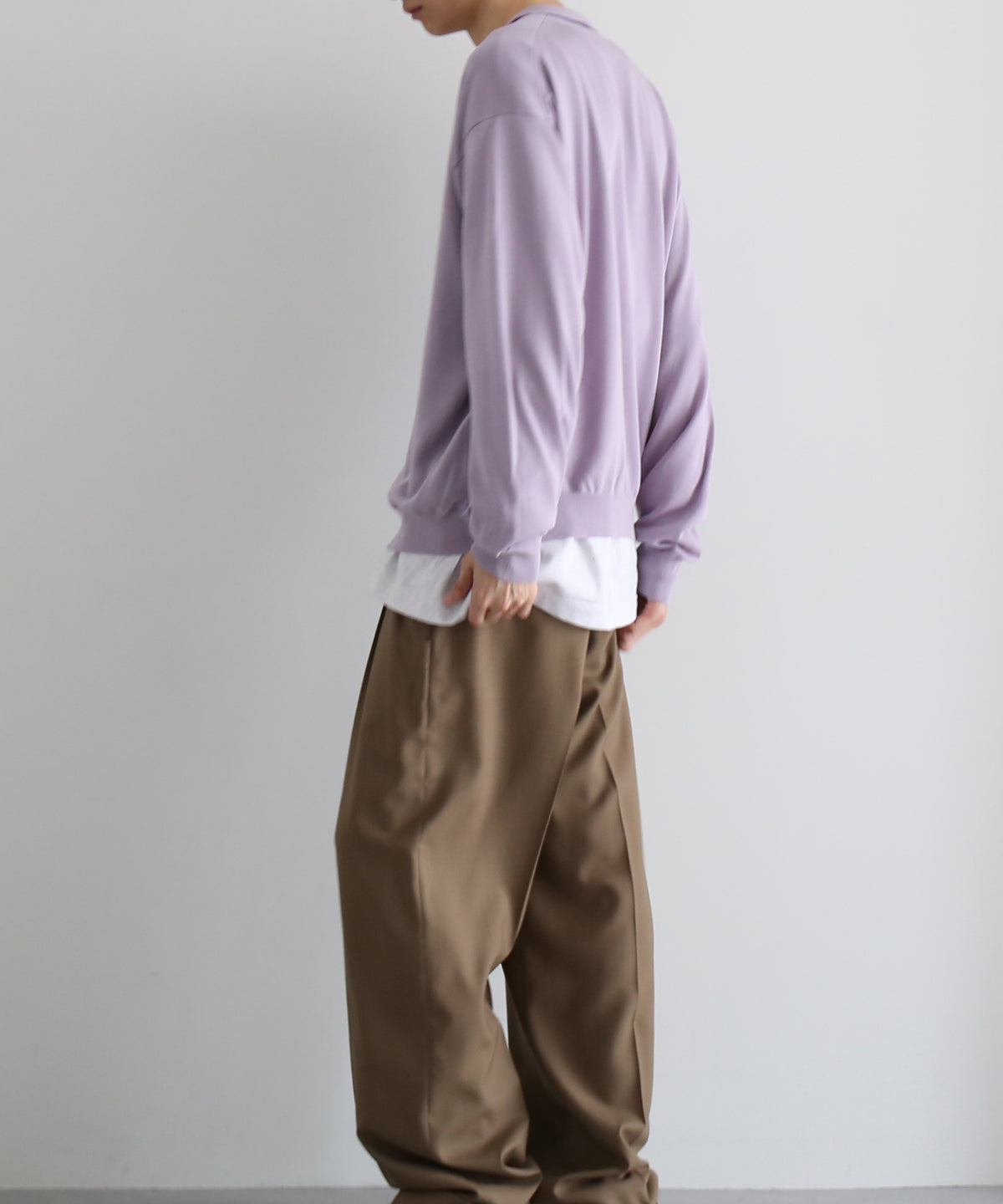 【EXCLUSIVE】crepuscule Open collar knit shirt "LIGHT PURPLE"