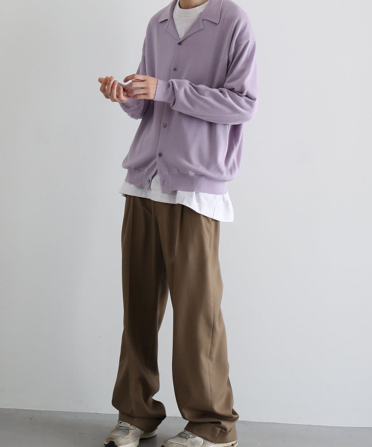 【EXCLUSIVE】crepuscule Open collar knit shirt "LIGHT PURPLE"