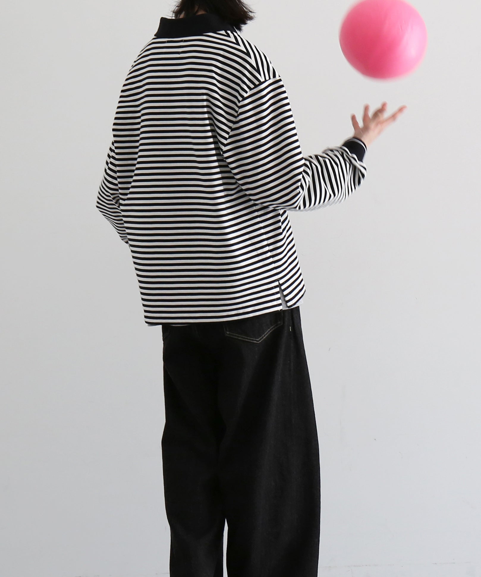 KAIKO Long sleeve border polo shirt "BLACK"