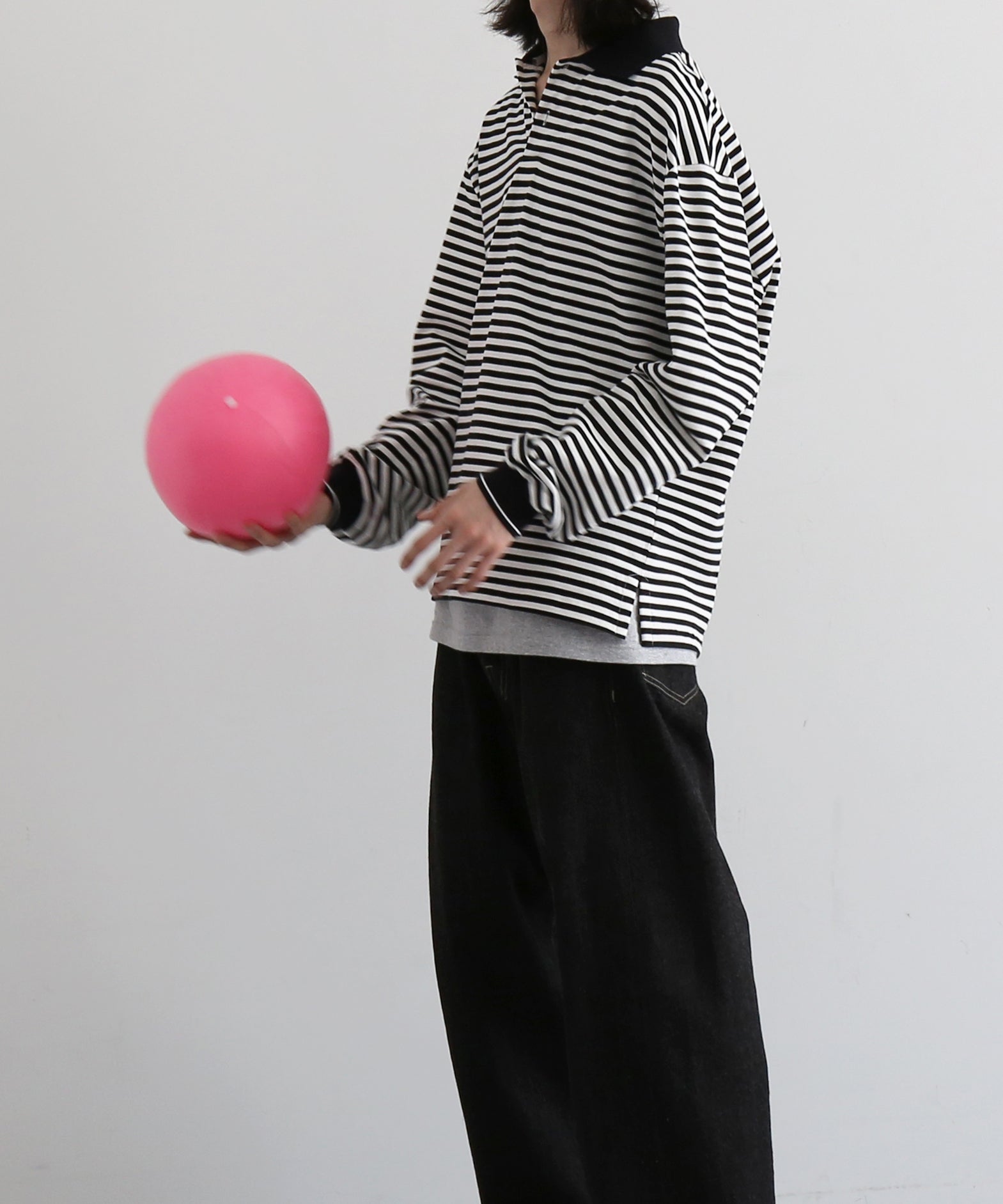 KAIKO Long sleeve border polo shirt "BLACK"