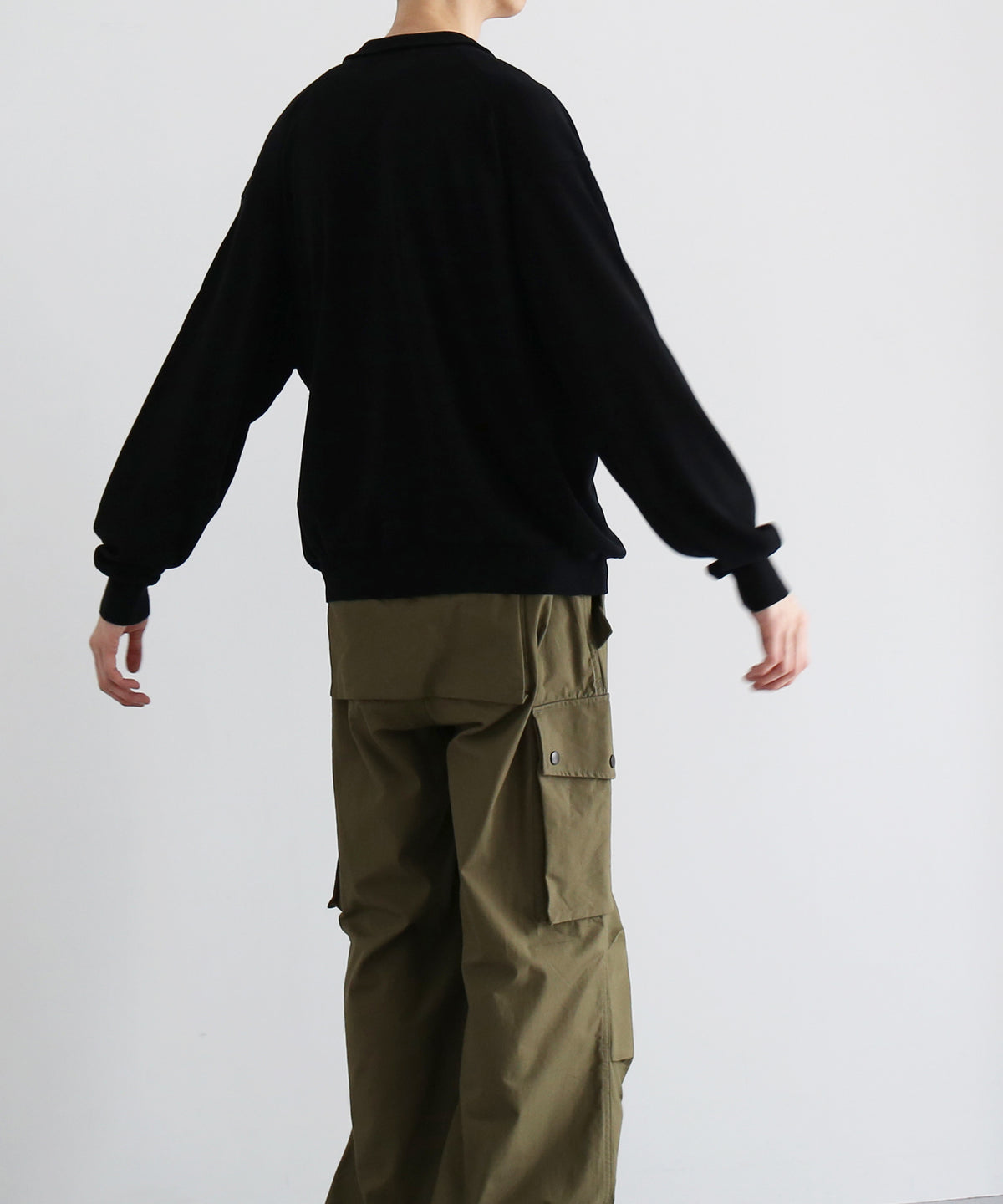 【EXCLUSIVE】crepuscule Open collar knit shirt "BLACK"