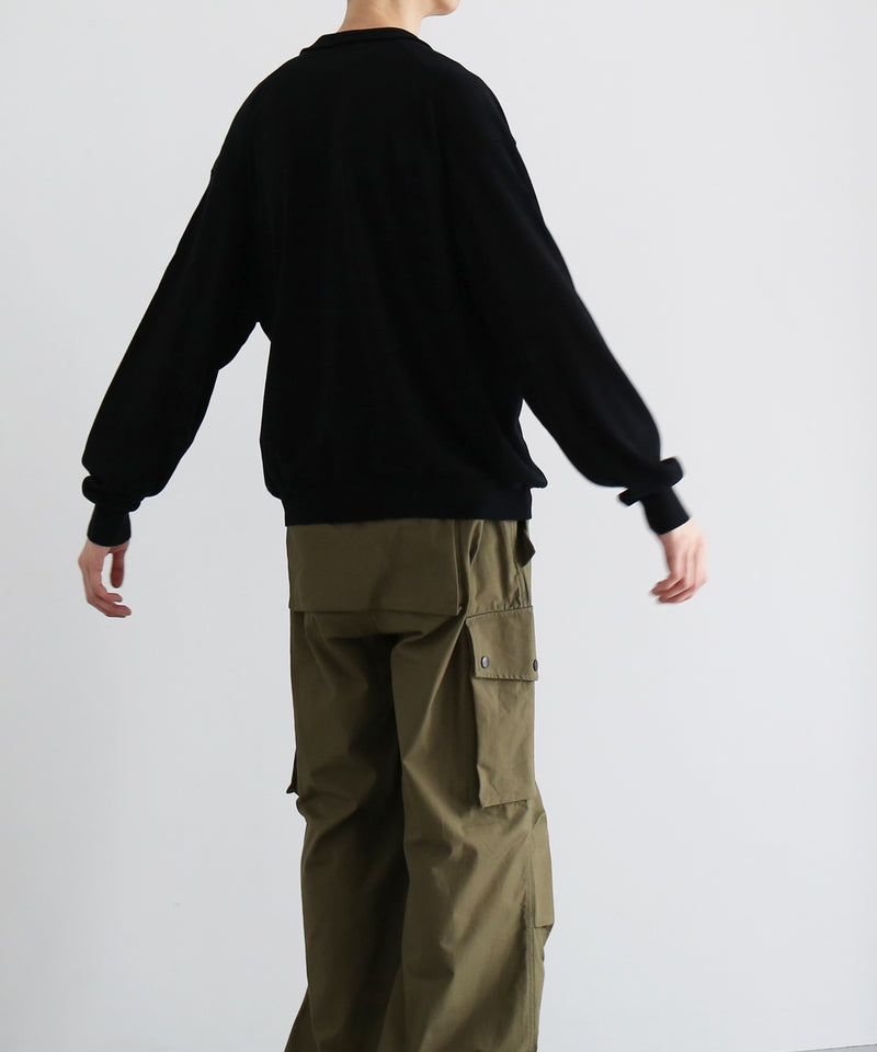 【EXCLUSIVE】crepuscule Open collar knit shirt "BLACK"